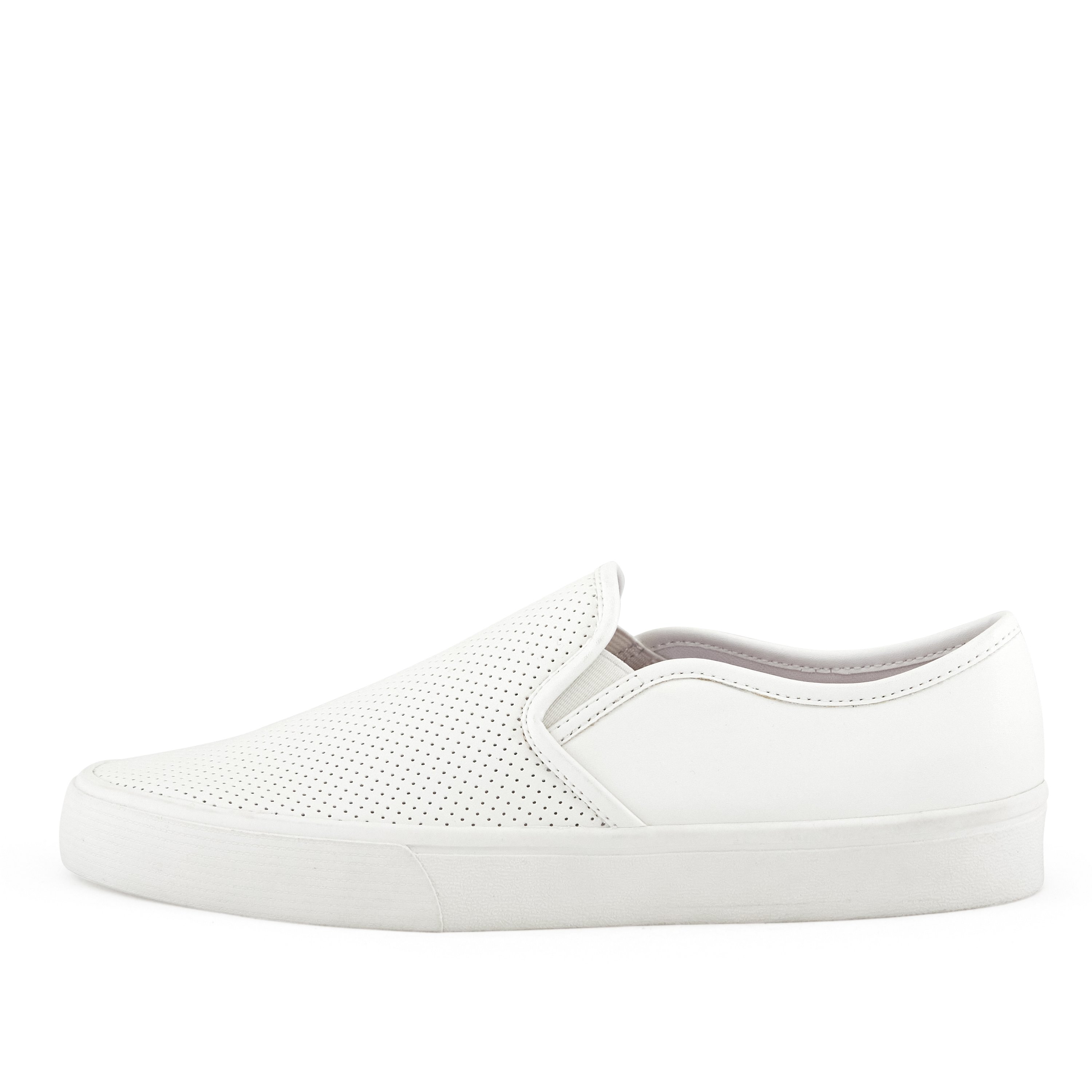 Women's Portland Perf Twin Gore Sneaker in White, featuring a slip-on design and decorative perforated upper for breathability.