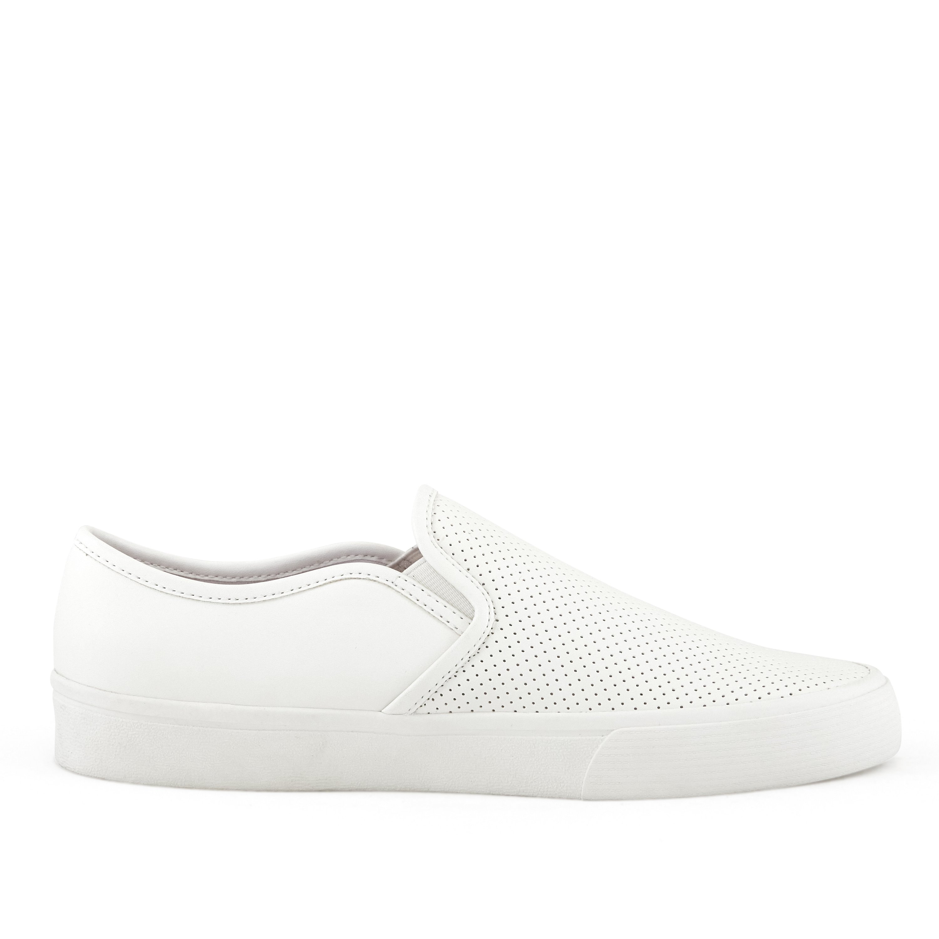 Women's Portland Perf Twin Gore Sneaker in White, featuring a slip-on design and decorative perforated upper for breathability.