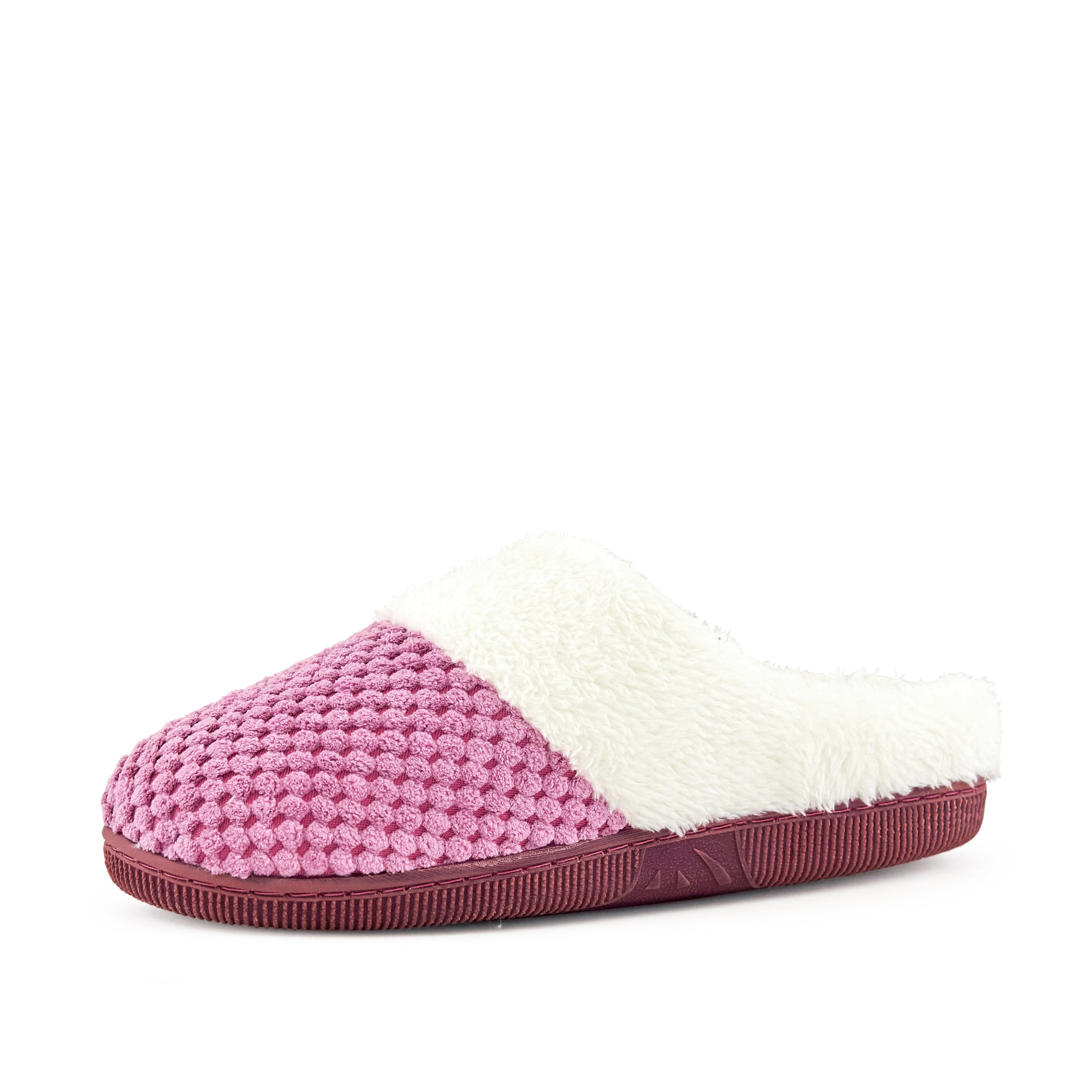 Cozy lilac women's slippers with faux fur trim and grip sole, perfect for lounging at home.