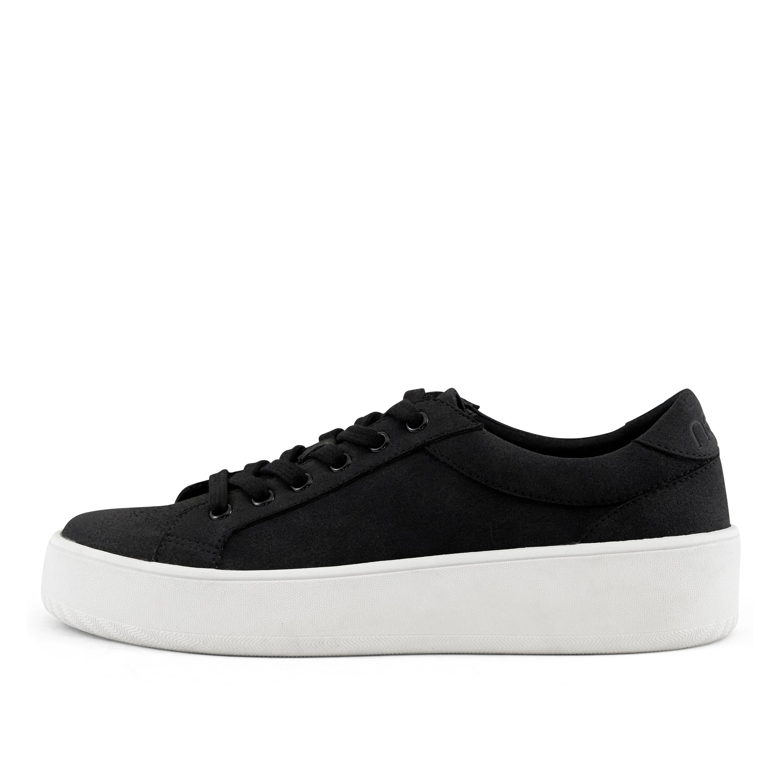 Women's Venice Micro Suede Lace Up Sneaker in Black with a stylish low-top design and platform sole.