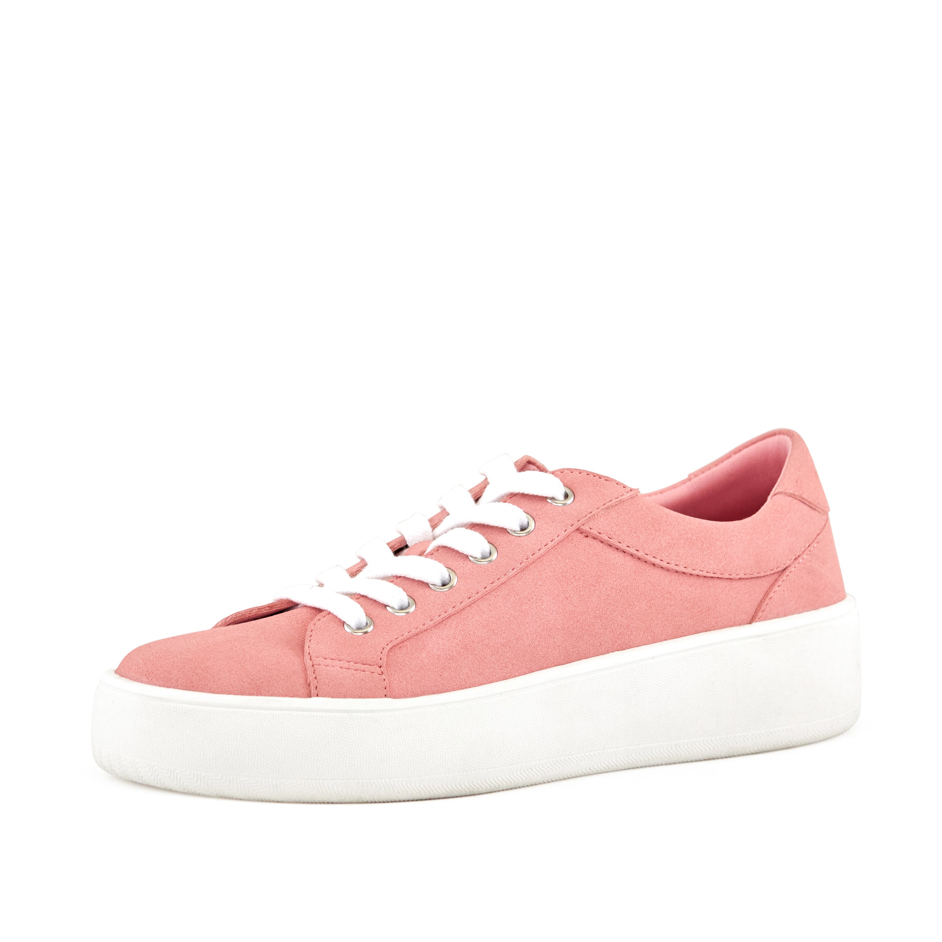 Women's Venice Micro Suede Lace Up Sneaker in Pink with a stylish low top design and platform sole, perfect for casual wear.