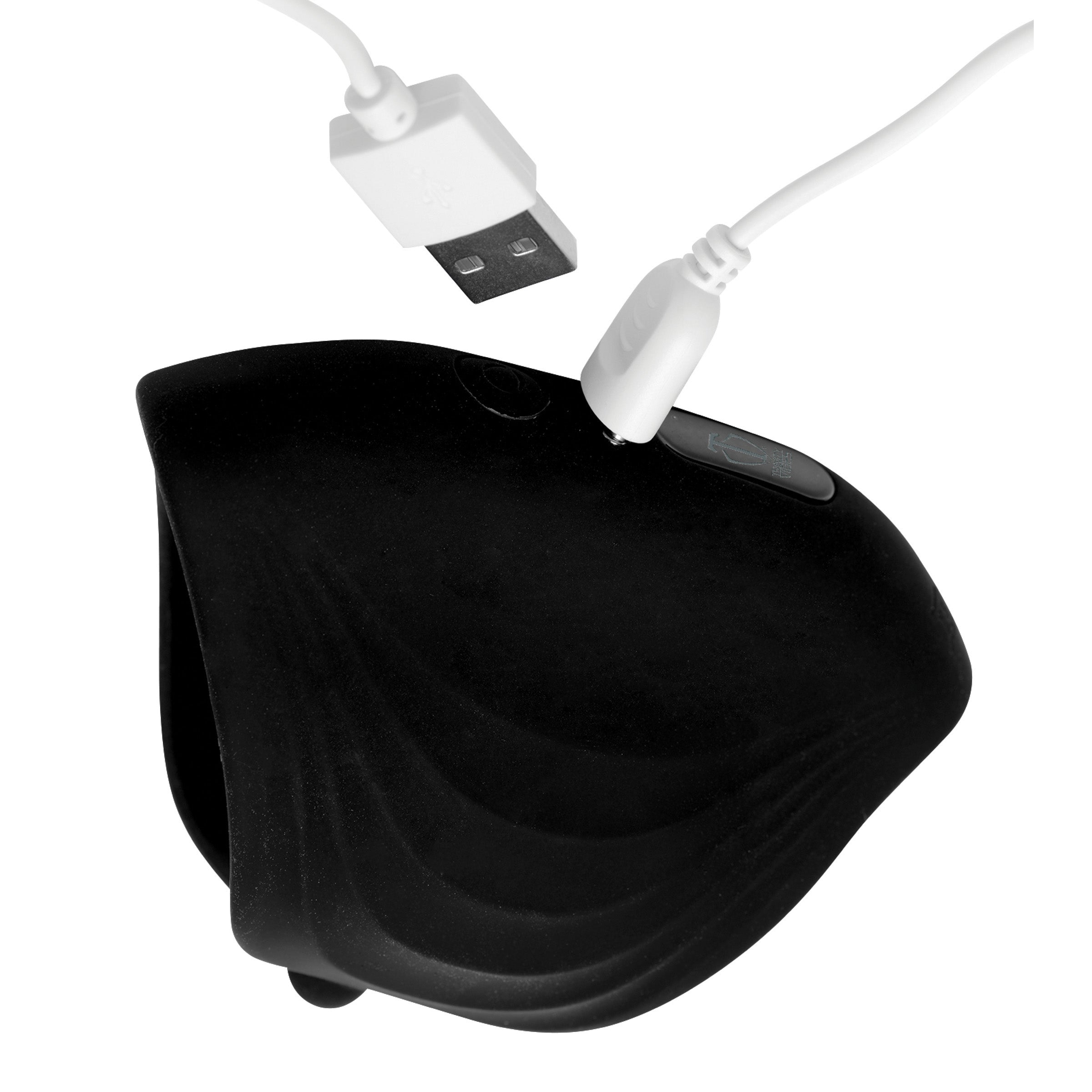 10X Pleasure Stroke Vibrating Silicone Penis Sleeve in black, showcasing its ergonomic design and textured interior for enhanced stimulation.