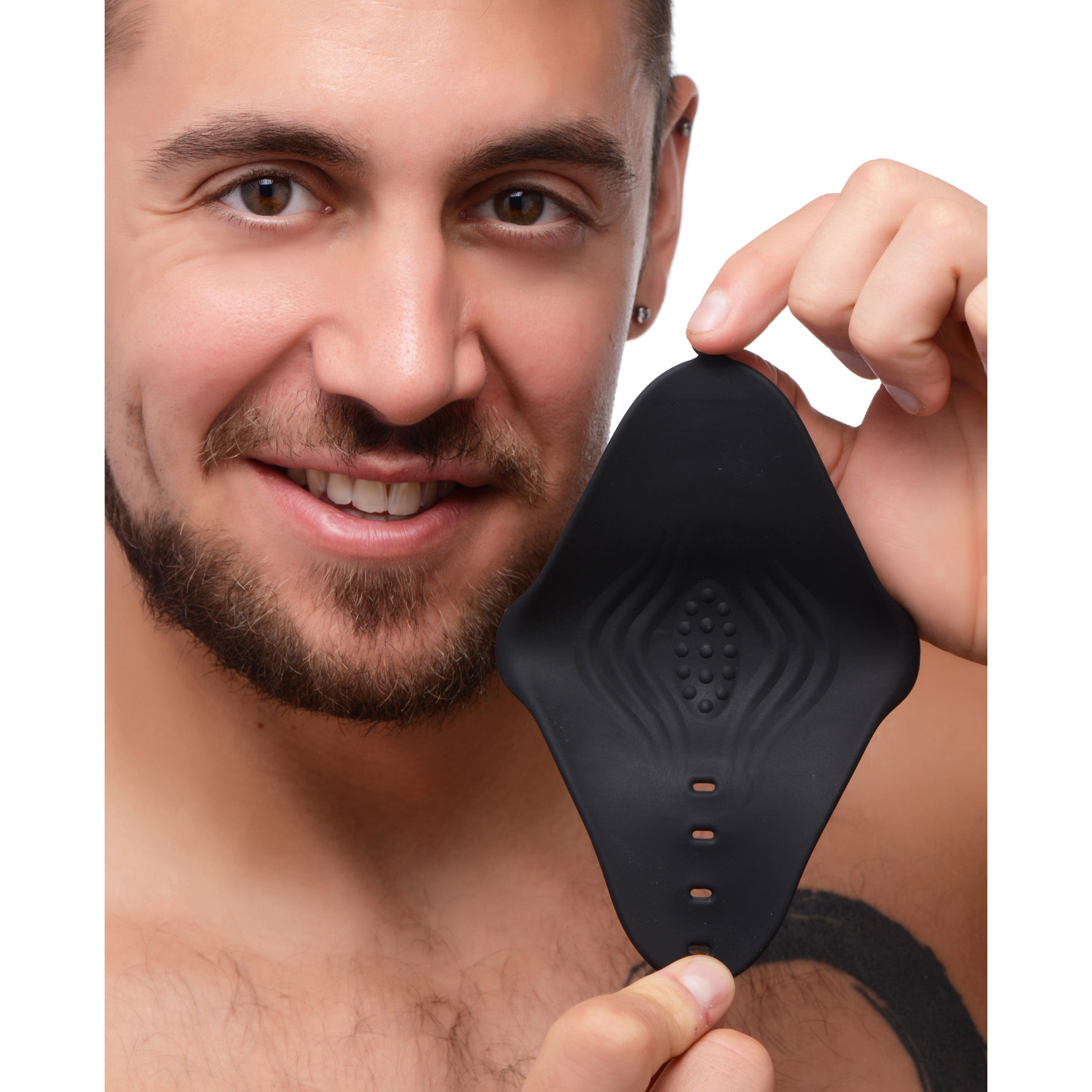 10X Pleasure Stroke Vibrating Silicone Penis Sleeve in black, showcasing its ergonomic design and textured interior for enhanced stimulation.