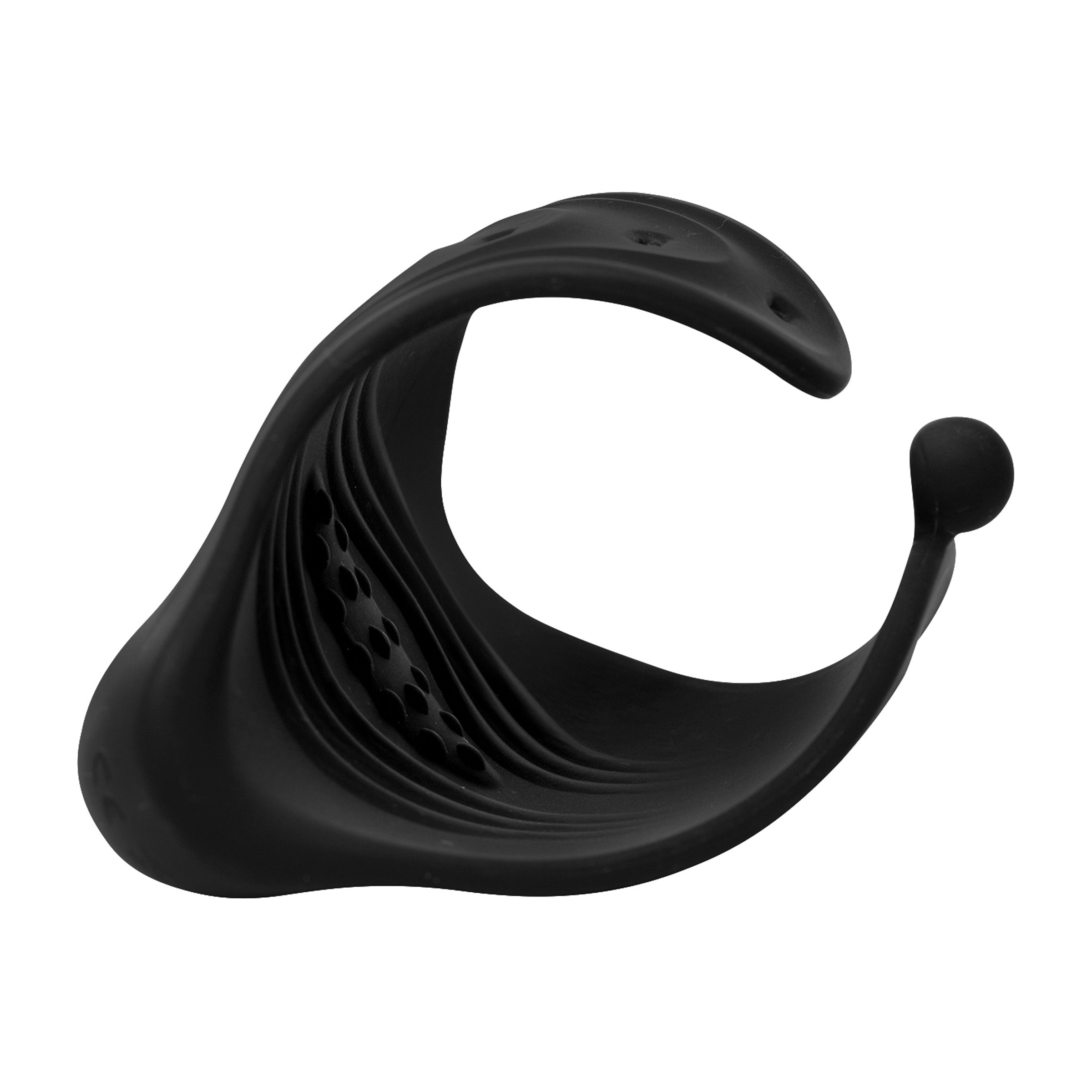 10X Pleasure Stroke Vibrating Silicone Penis Sleeve in black, showcasing its ergonomic design and textured interior for enhanced stimulation.