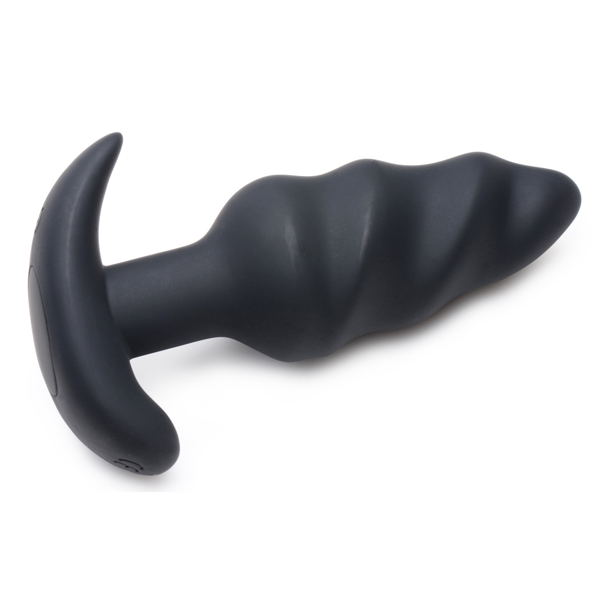 21X Remote Control Vibrating Silicone Swirl Butt Plug in black, showcasing its unique swirling design and premium silicone material.
