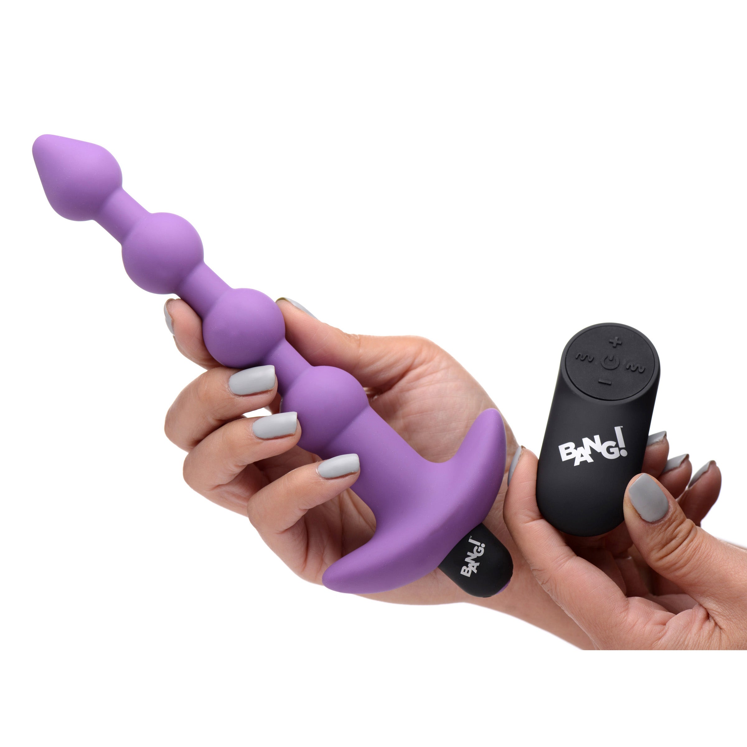 28X Remote Control Vibrating Silicone Anal Beads in purple, featuring a tapered tip and wide base for safe and comfortable anal play.