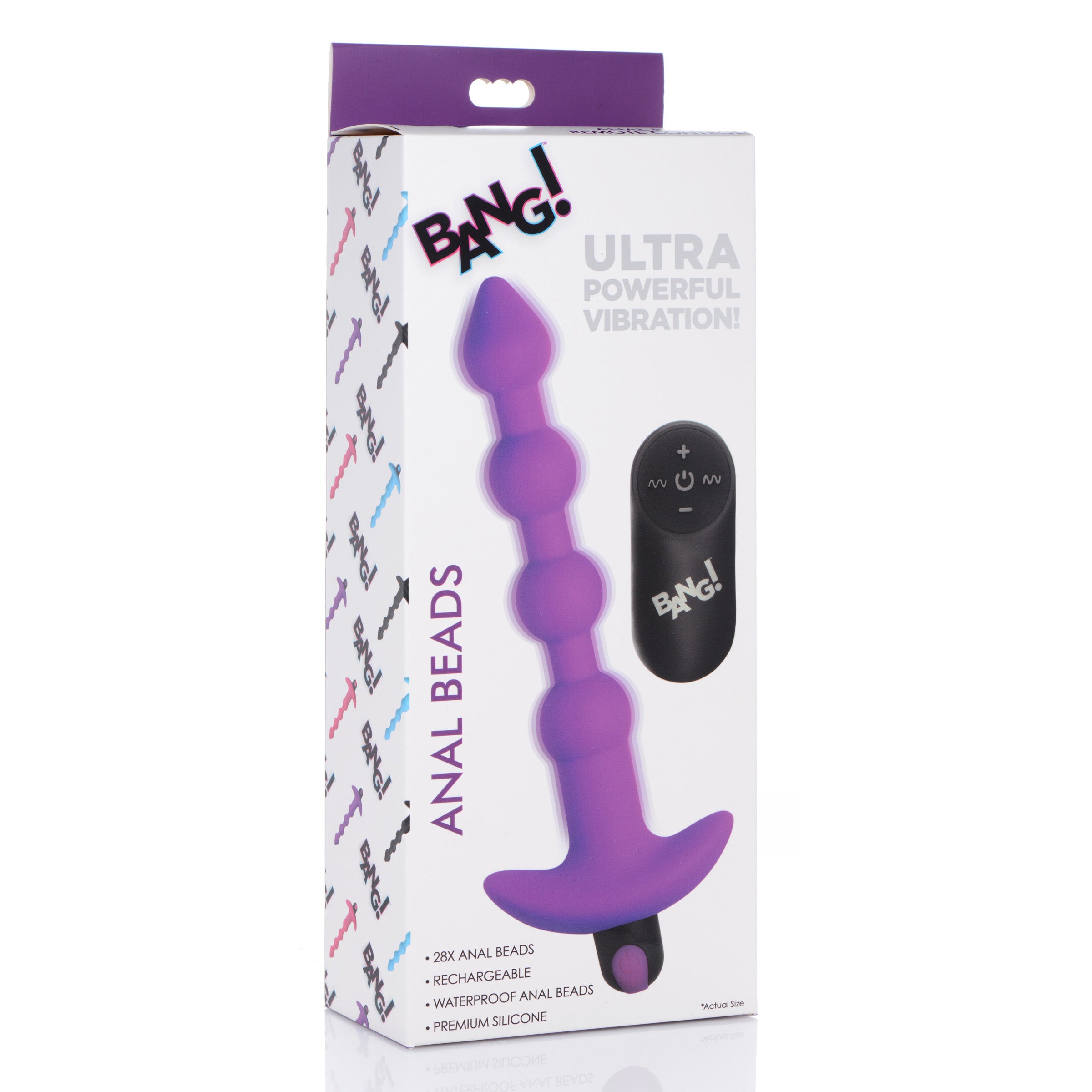 28X Remote Control Vibrating Silicone Anal Beads in purple, featuring a tapered tip and wide base for safe and comfortable anal play.