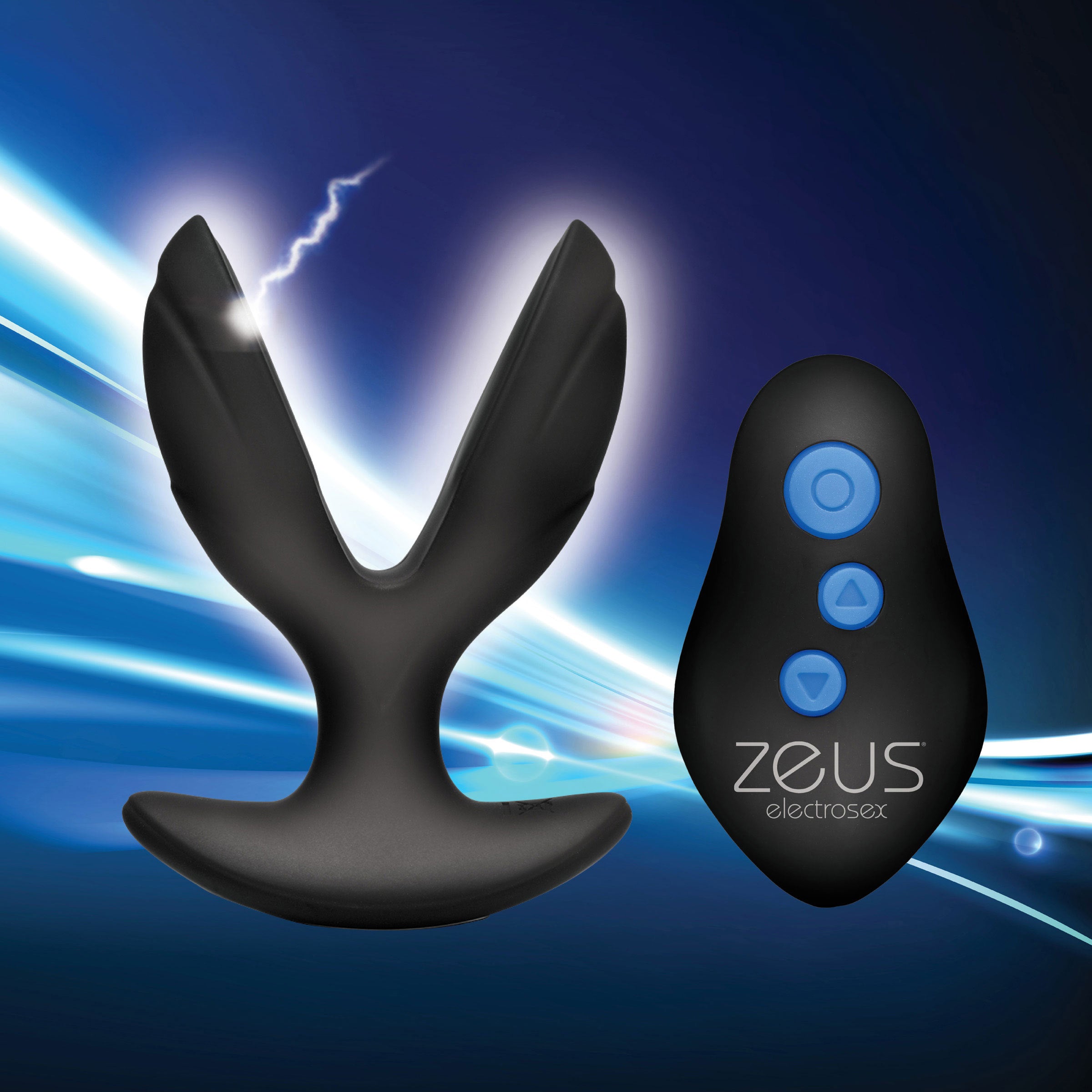 64X Electro-Spread Vibrating and E-stim Silicone Plug in black, showcasing its unique anchor shape and silicone material.