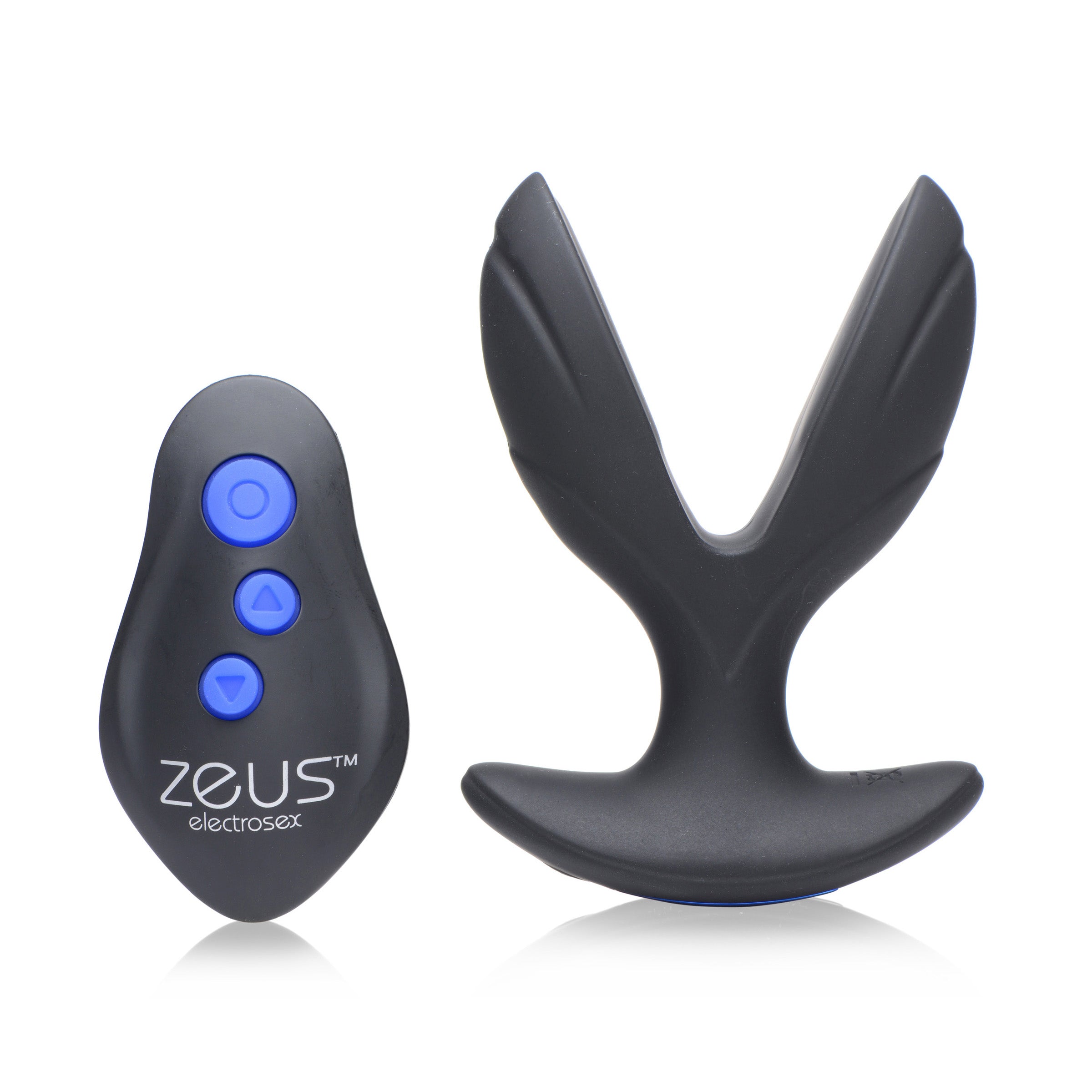 64X Electro-Spread Vibrating and E-stim Silicone Plug in black, showcasing its unique anchor shape and silicone material.