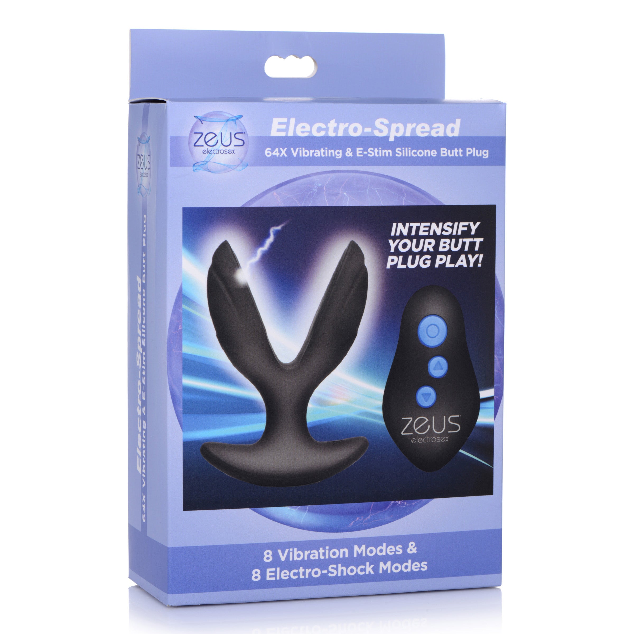 64X Electro-Spread Vibrating and E-stim Silicone Plug in black, showcasing its unique anchor shape and silicone material.