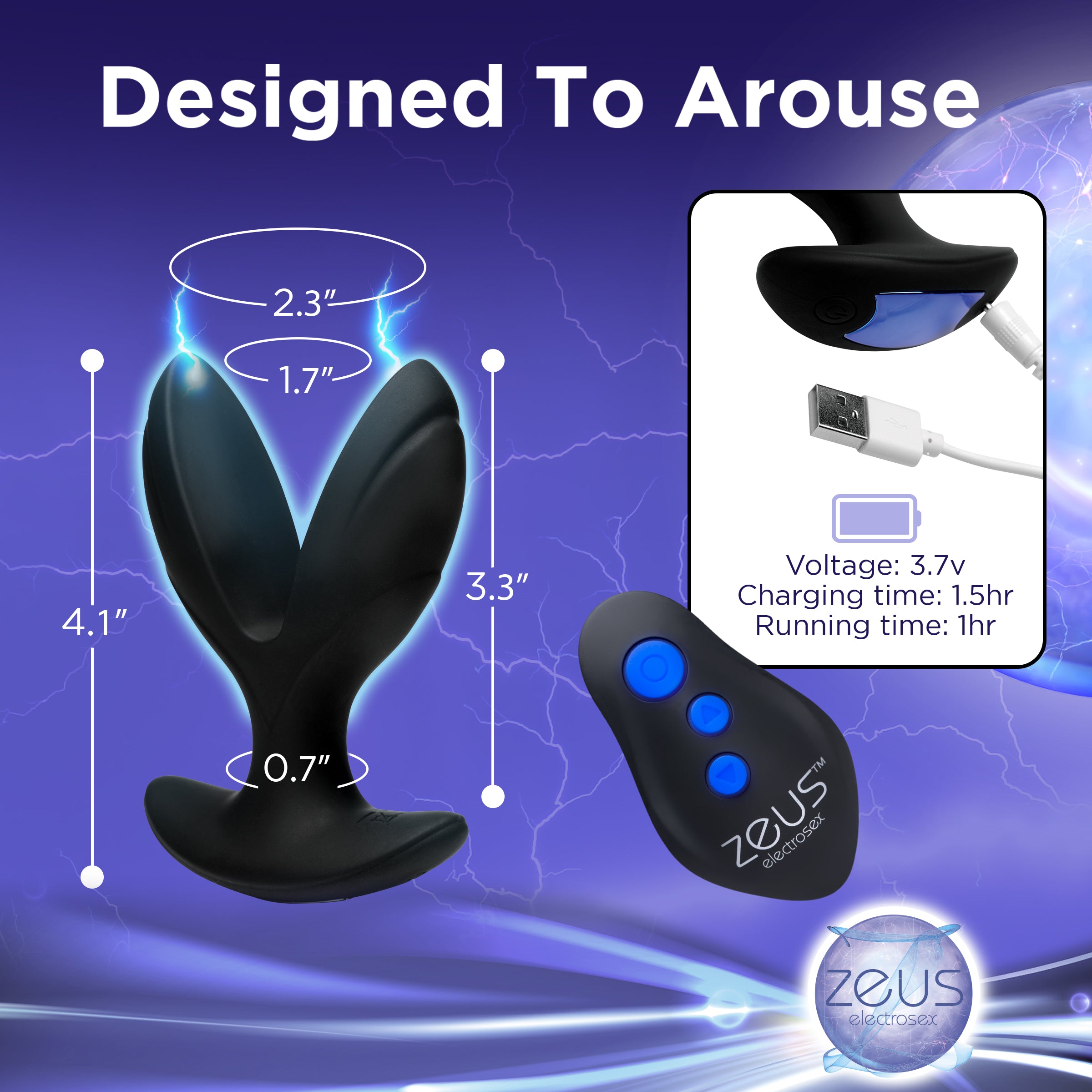 64X Electro-Spread Vibrating and E-stim Silicone Plug in black, showcasing its unique anchor shape and silicone material.
