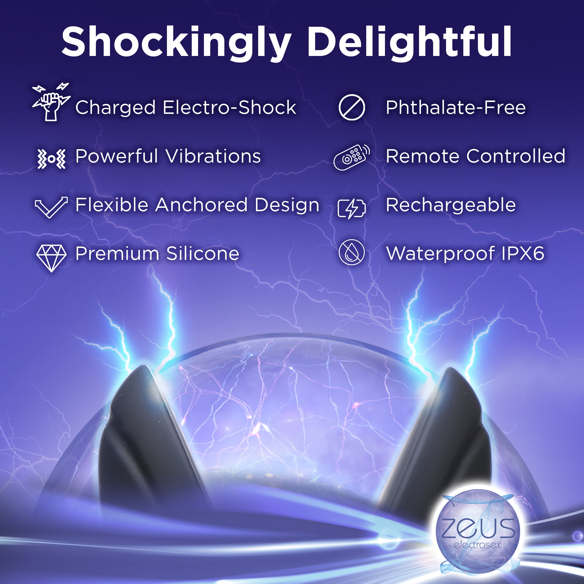 64X Electro-Spread Vibrating and E-stim Silicone Plug in black, showcasing its unique anchor shape and silicone material.