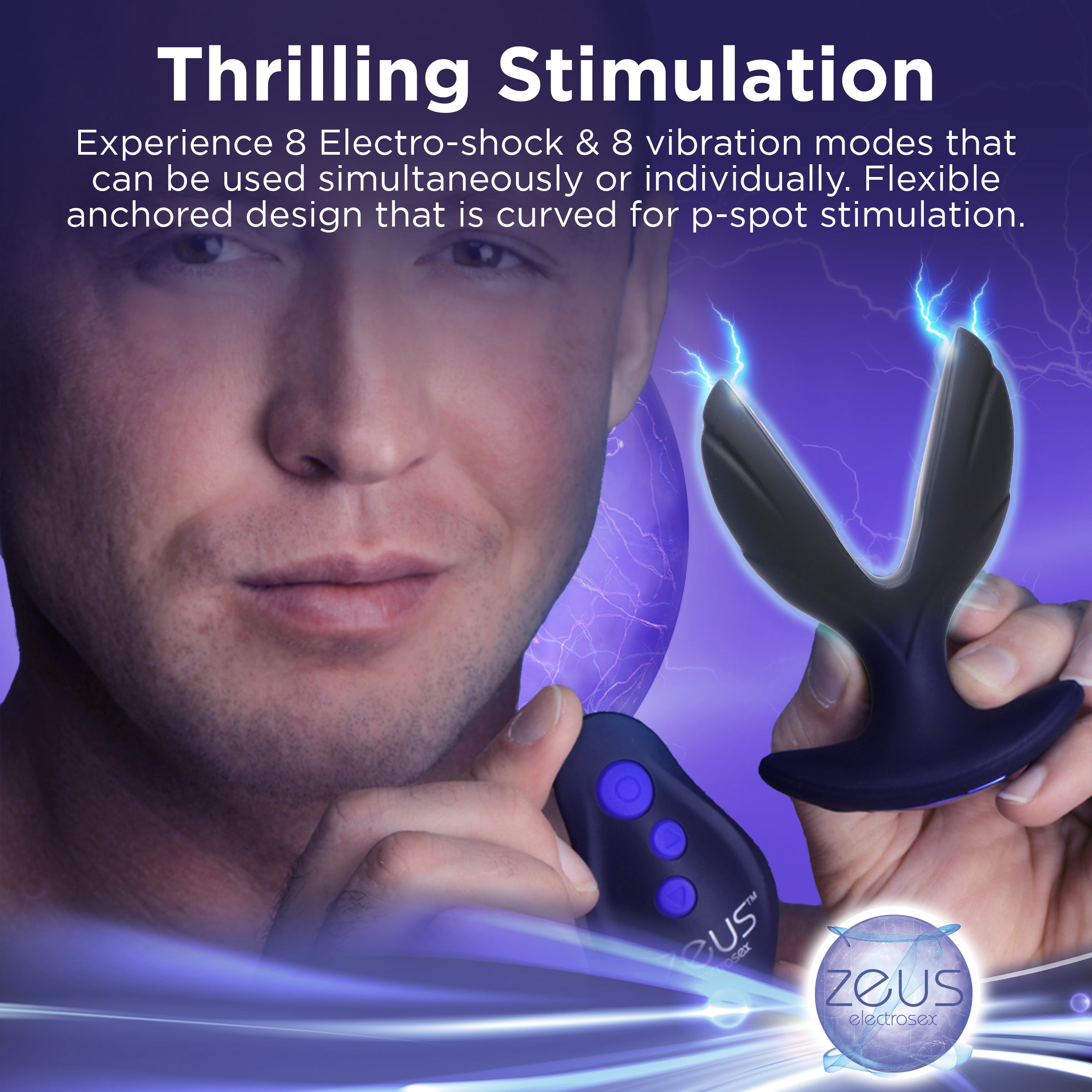 64X Electro-Spread Vibrating and E-stim Silicone Plug in black, showcasing its unique anchor shape and silicone material.