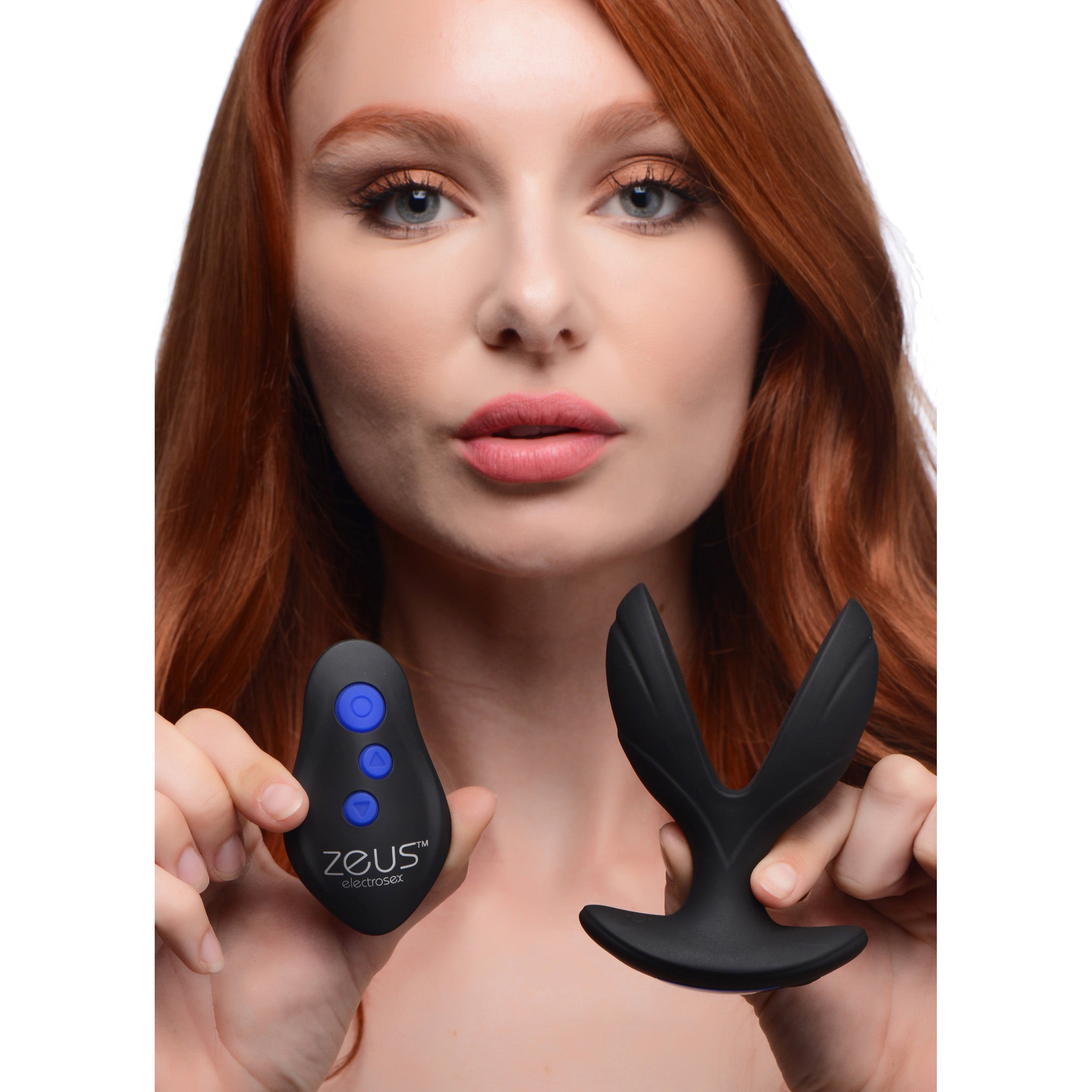 64X Electro-Spread Vibrating and E-stim Silicone Plug in black, showcasing its unique anchor shape and silicone material.
