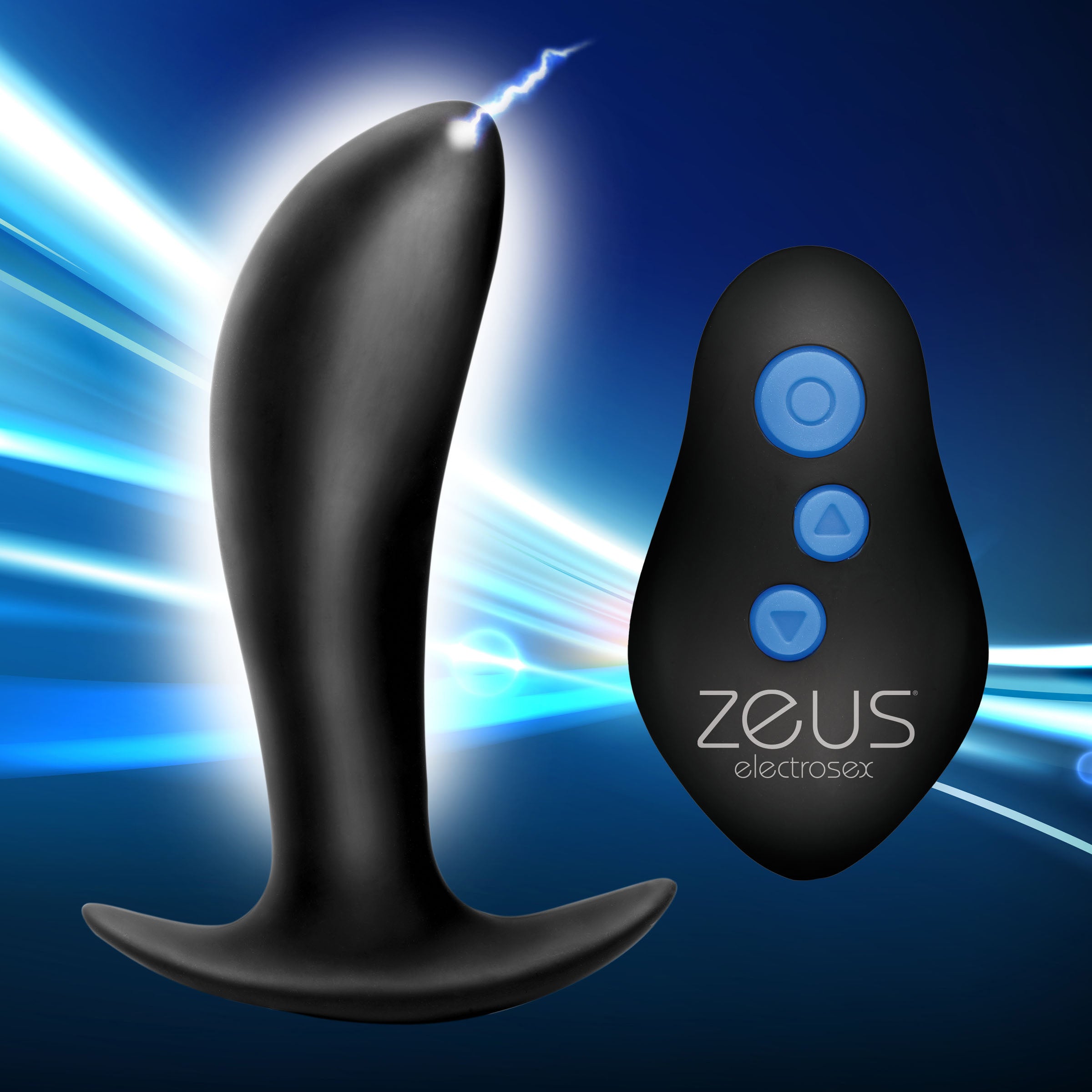64X Pro-Shocker Vibrating and E-stim Prostate Plug in sleek black silicone, designed for intense prostate stimulation and electro play.