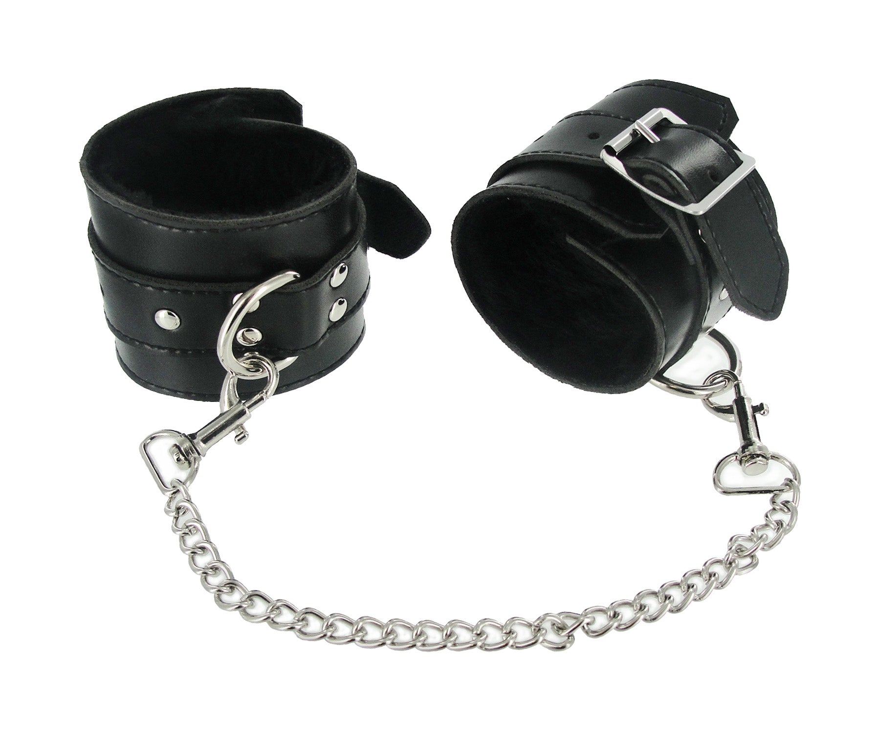 7 Piece Bondage Adventure Kit featuring a collar, cuffs, and whip in black faux fur and PU leather.