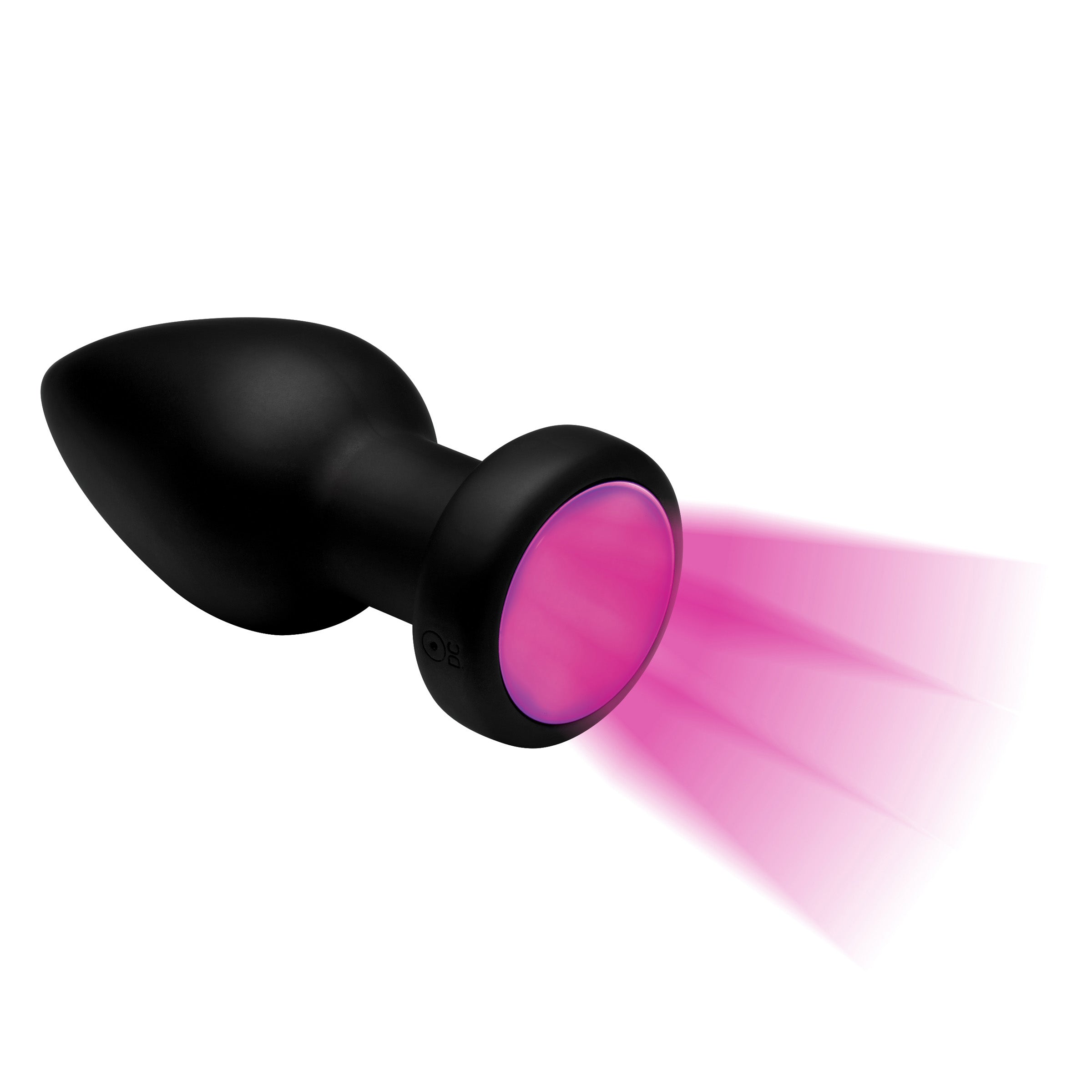 7X Light Up Rechargeable Anal Plug - Small in black silicone with LED lights and remote control.
