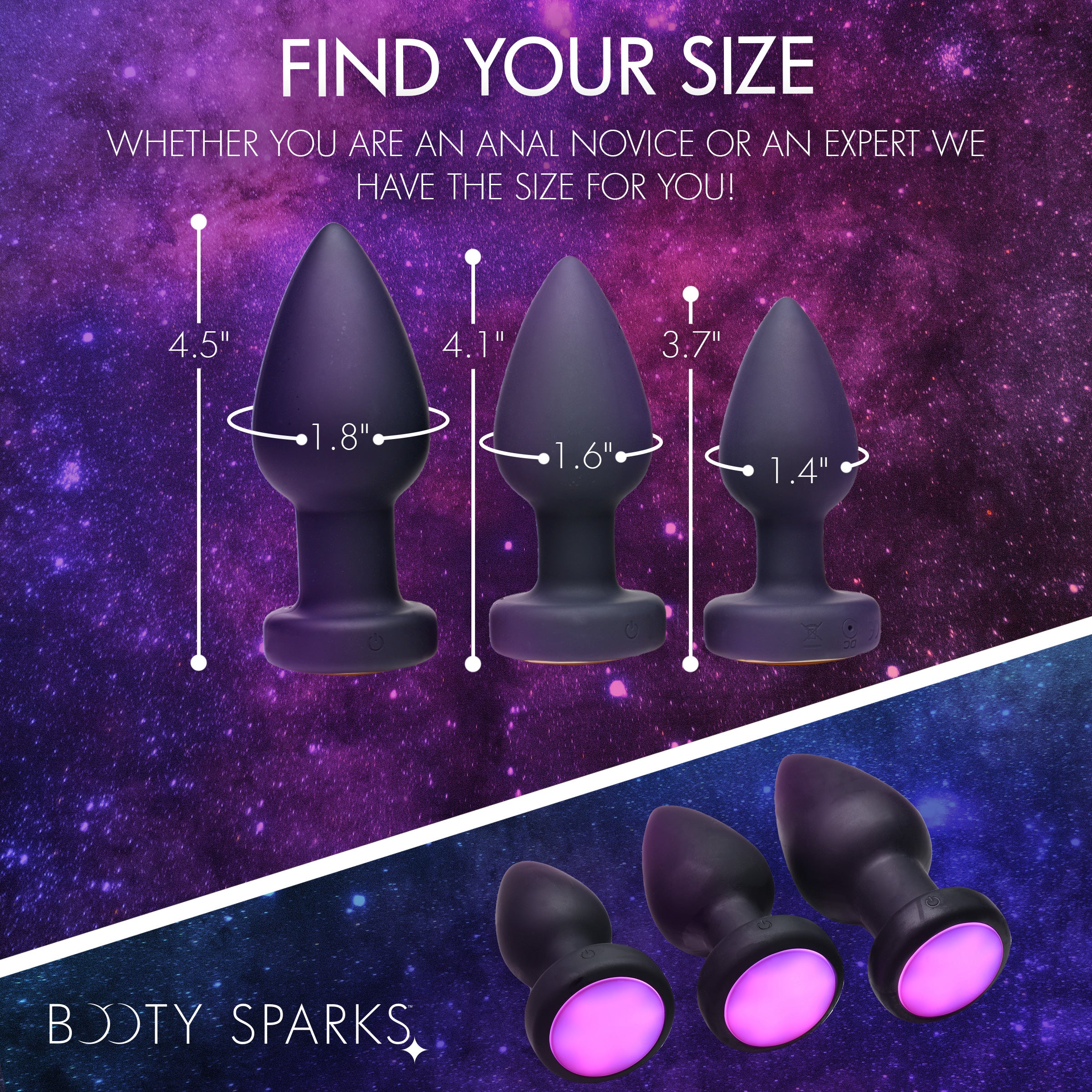 7X Light Up Rechargeable Anal Plug - Small in black silicone with LED lights and remote control.