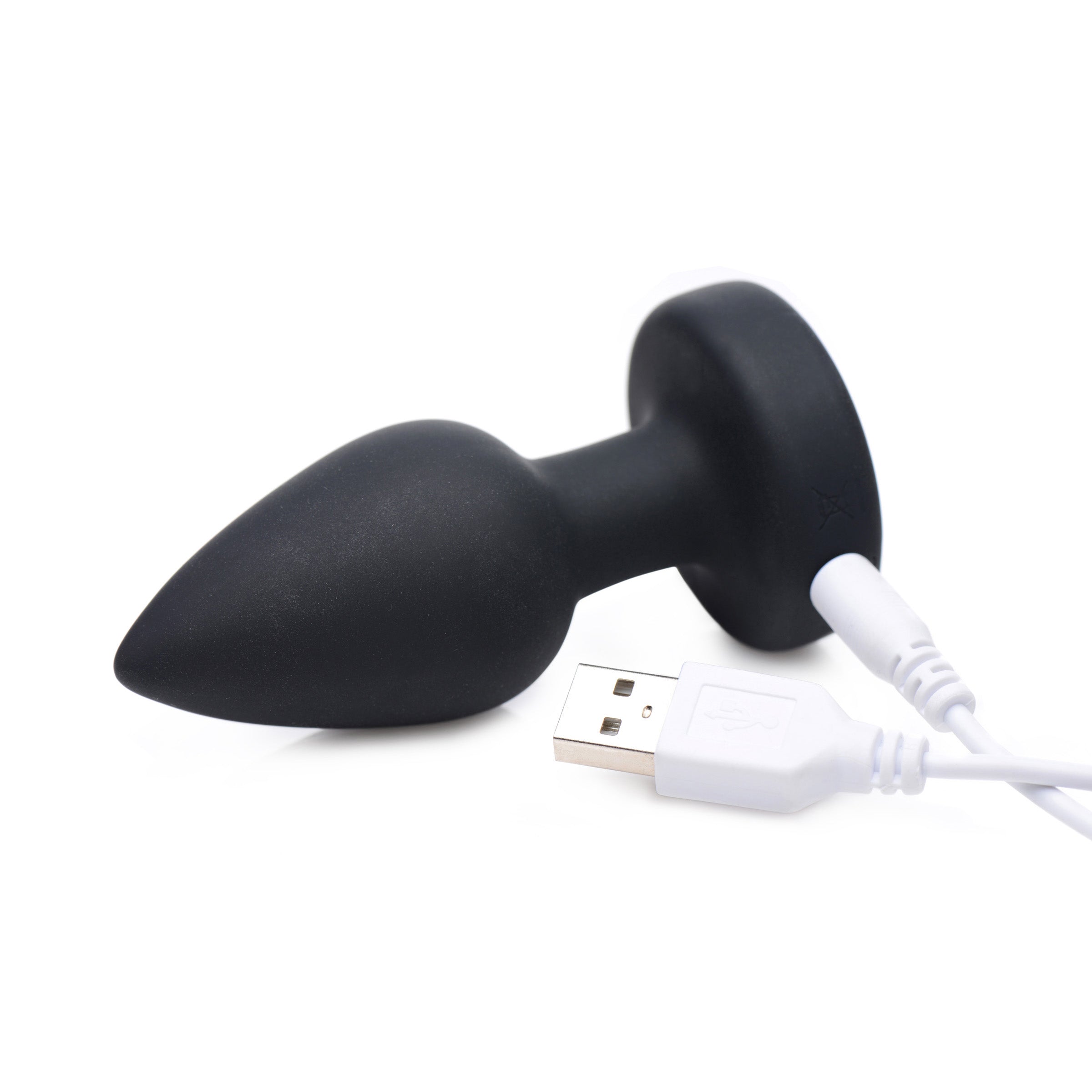 7X Light Up Rechargeable Anal Plug - Small in black silicone with LED lights and remote control.