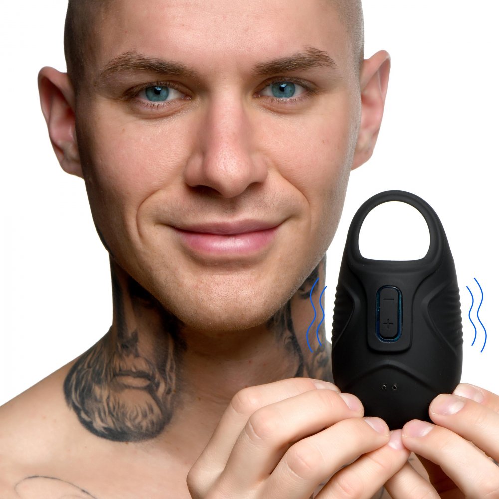 7X Vibrating Silicone Ball Sack in black, designed for ball stimulation with a sleek and stretchy silicone material.