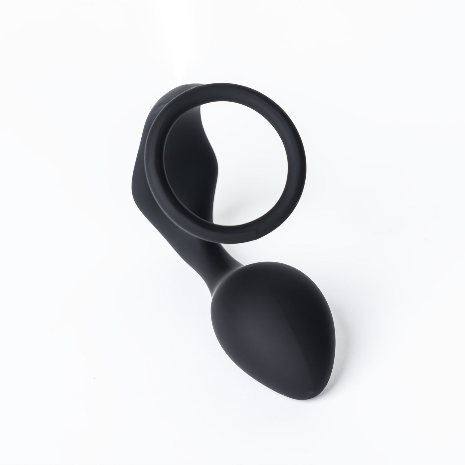 Anal Tease Silicone Cock Ring & Plug in black, showcasing its ergonomic design and medical-grade silicone material.