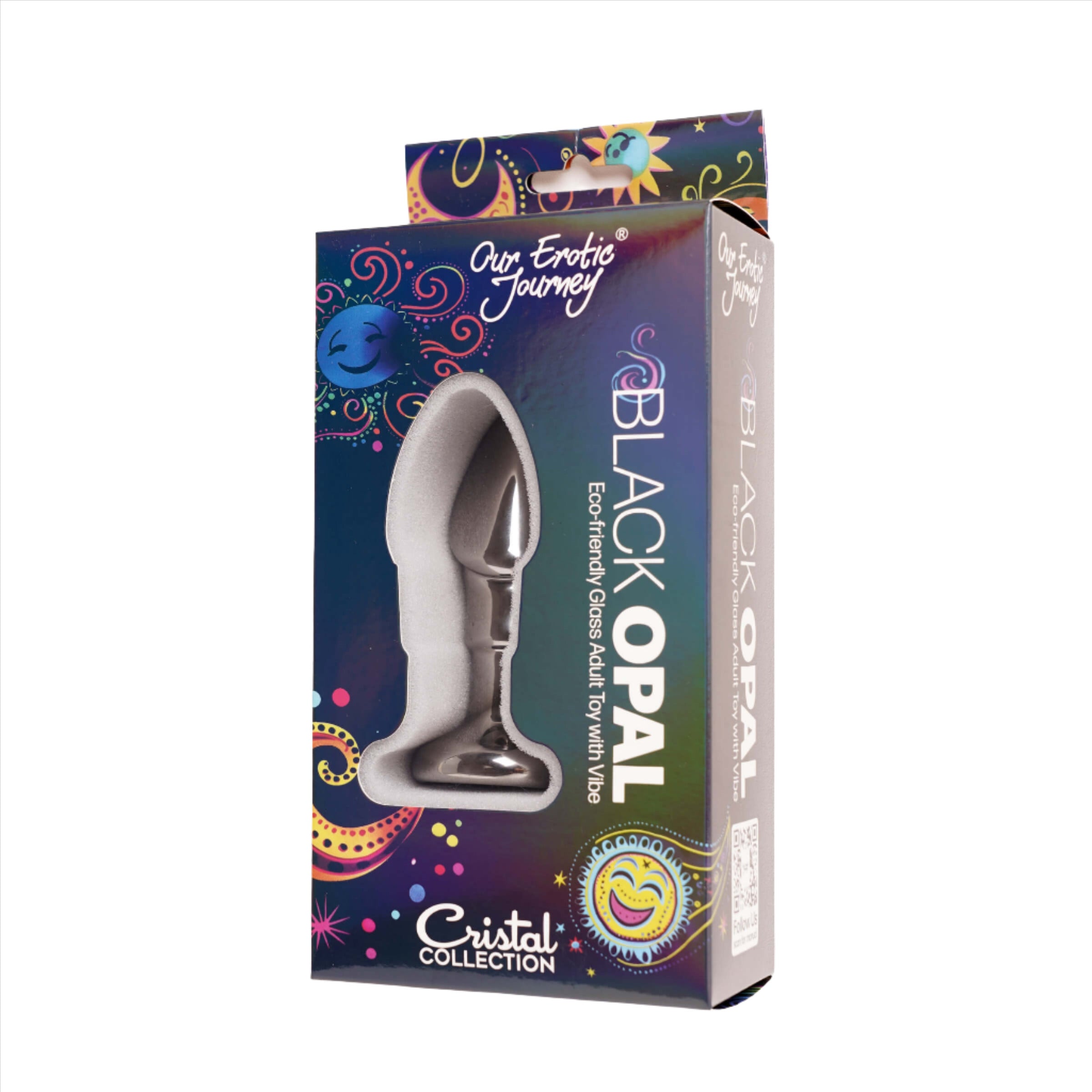 Black Opal Anal Glass Toy with Rechargeable Vibrator, showcasing its elegant design and premium materials.