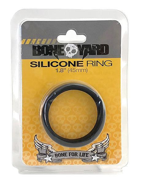 Boneyard Silicone Ring 45mm Black showcasing its sleek design and soft-touch silicone finish, ideal for comfort and durability.
