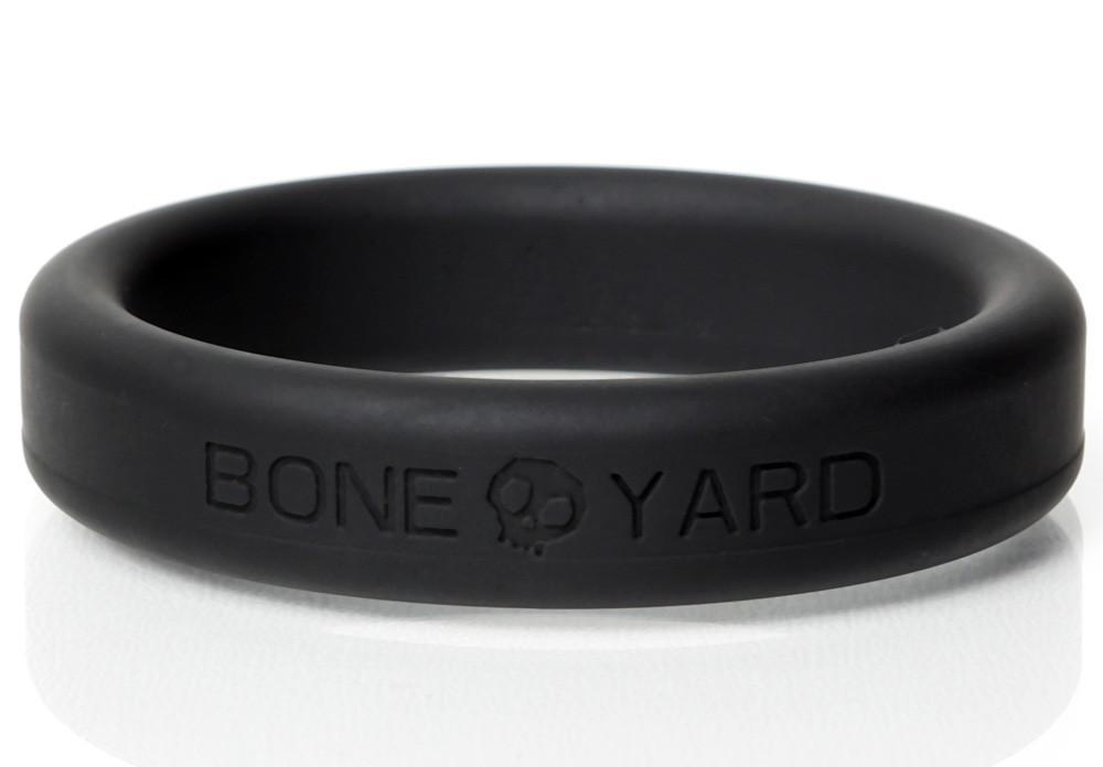 Boneyard Silicone Ring 45mm Black showcasing its sleek design and soft-touch silicone finish, ideal for comfort and durability.