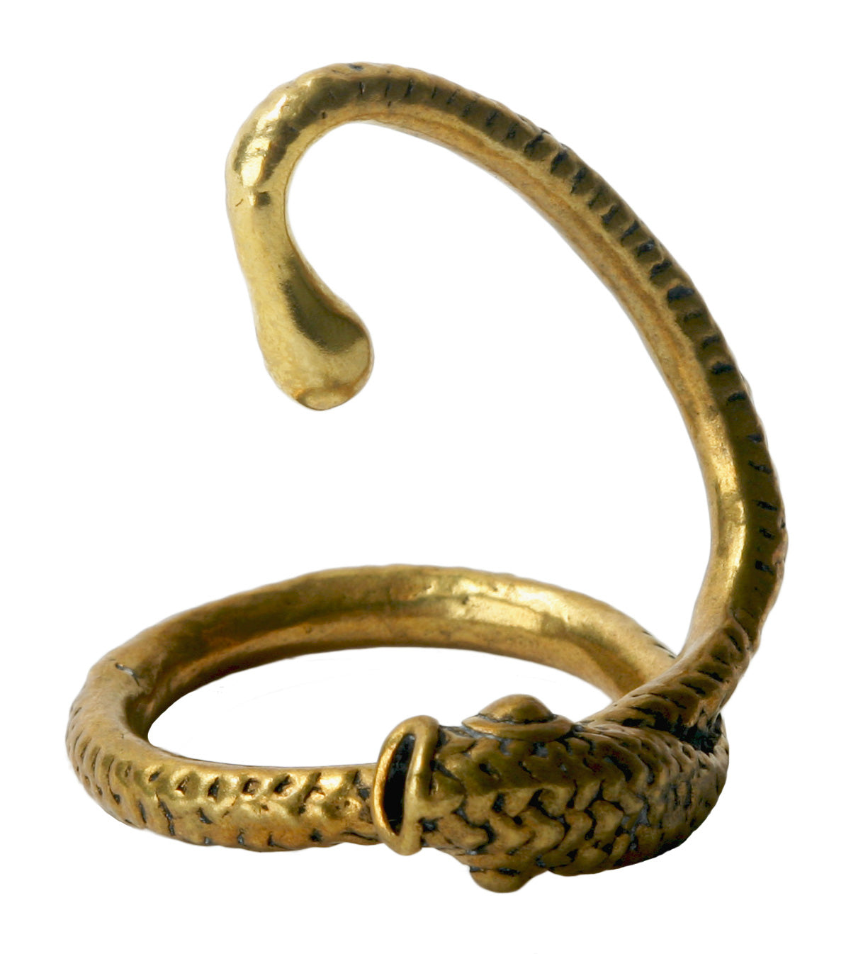 A detailed brass snake cock plug with a smooth finish, featuring a 0.25 inch wide head and a 1.25 inch diameter opening.