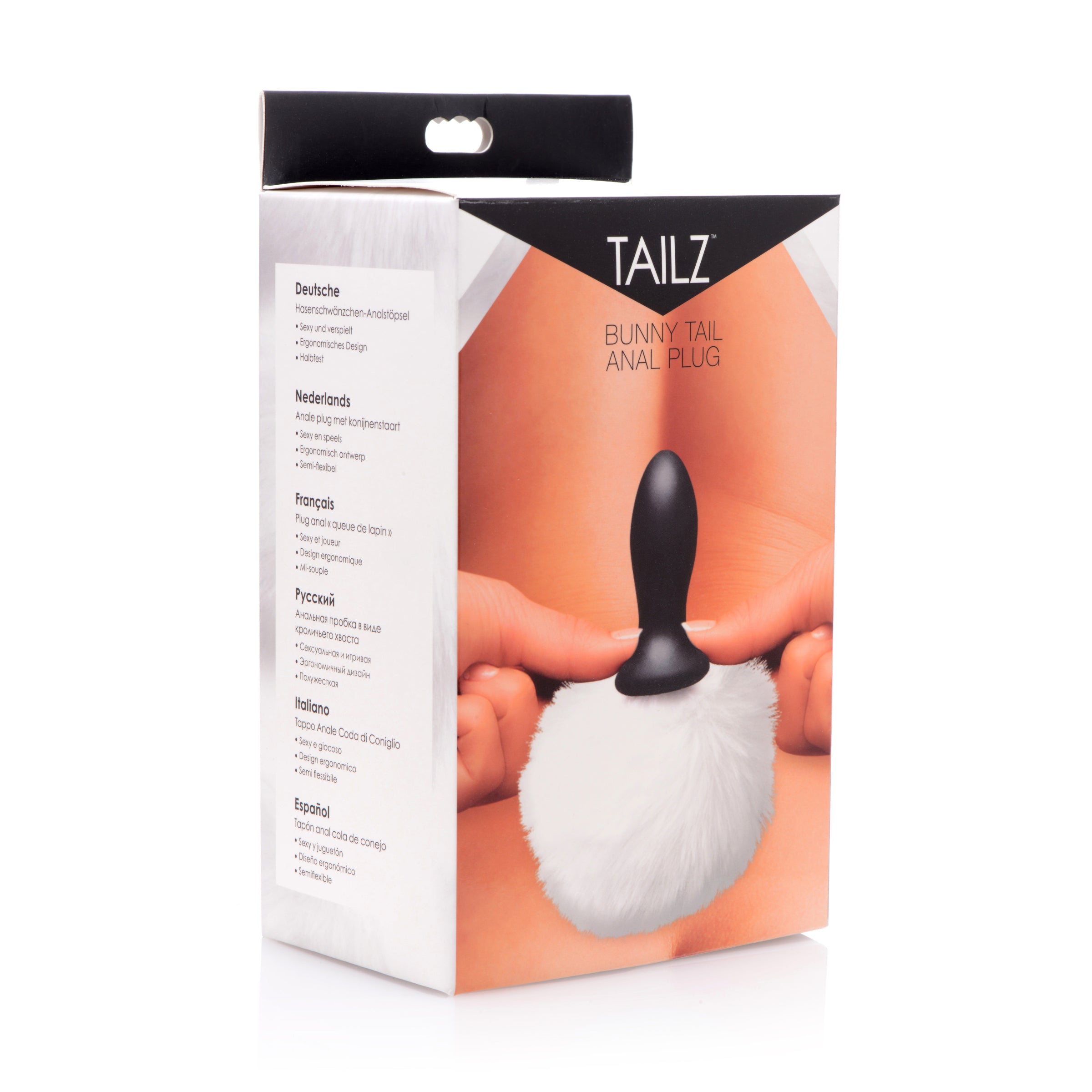 Bunny Tail Anal Plug featuring a tapered tip, flared base, and fluffy white faux fur tail for playful aesthetics.