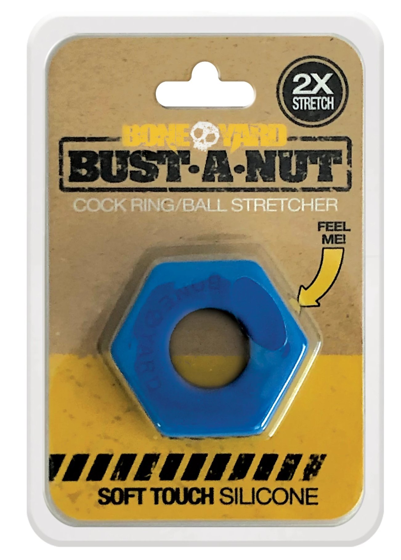 Bust a Nut Blue cock and ball ring made of soft touch silicone, featuring a sleek design and durable stretch for enhanced comfort and pleasure.