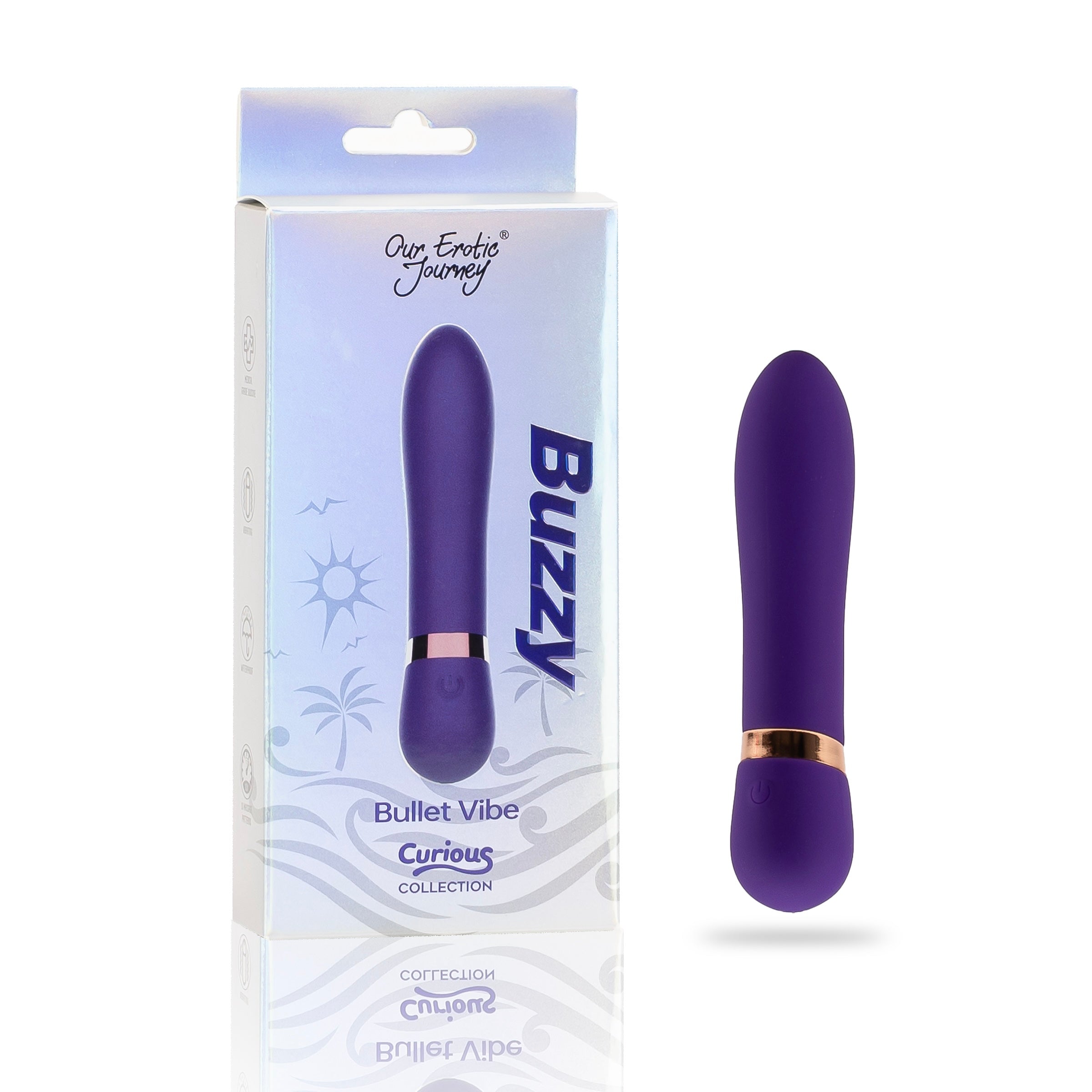 Buzzy Bullet Vibrator in sleek design, showcasing its compact size and smooth silicone finish, perfect for pleasure exploration.