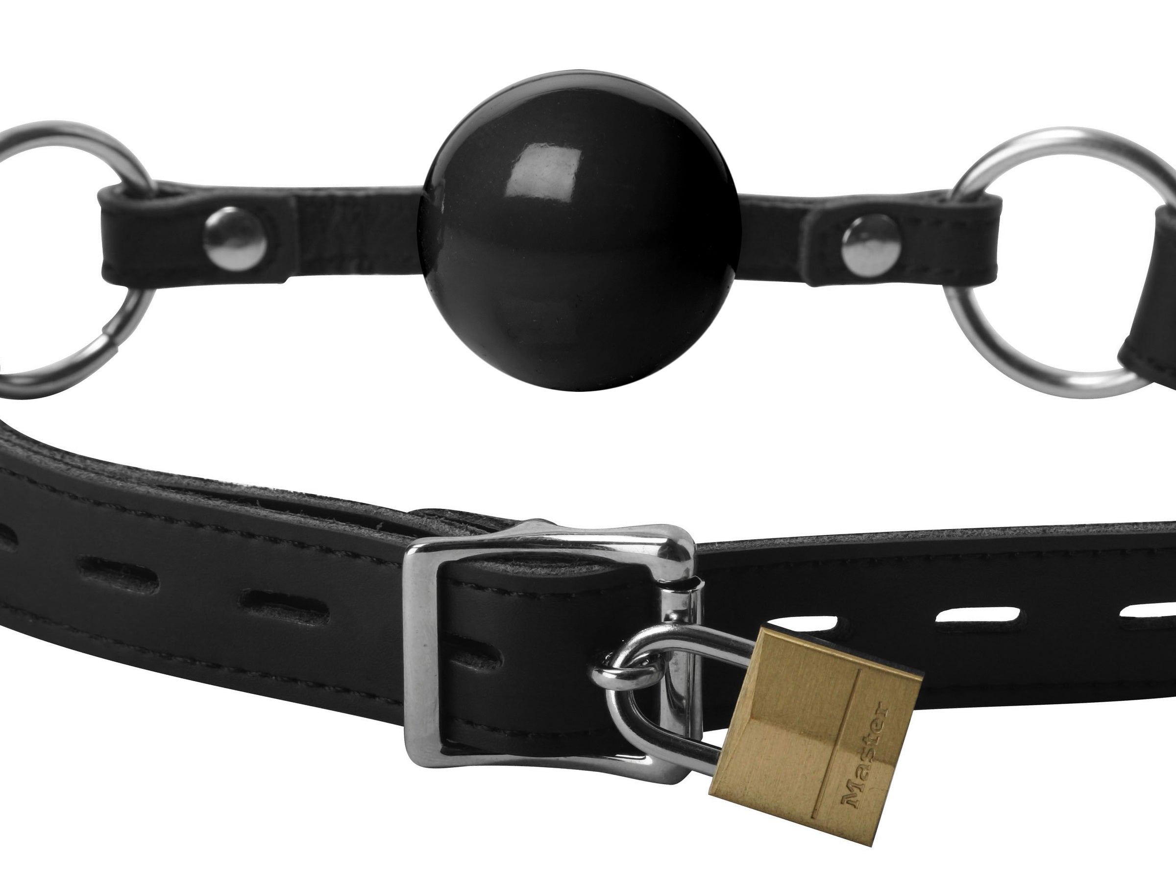 Classic Locking Silicone Ball Gag in Black with double-layered strap and silver O-rings, designed for comfort and effective speech restriction.