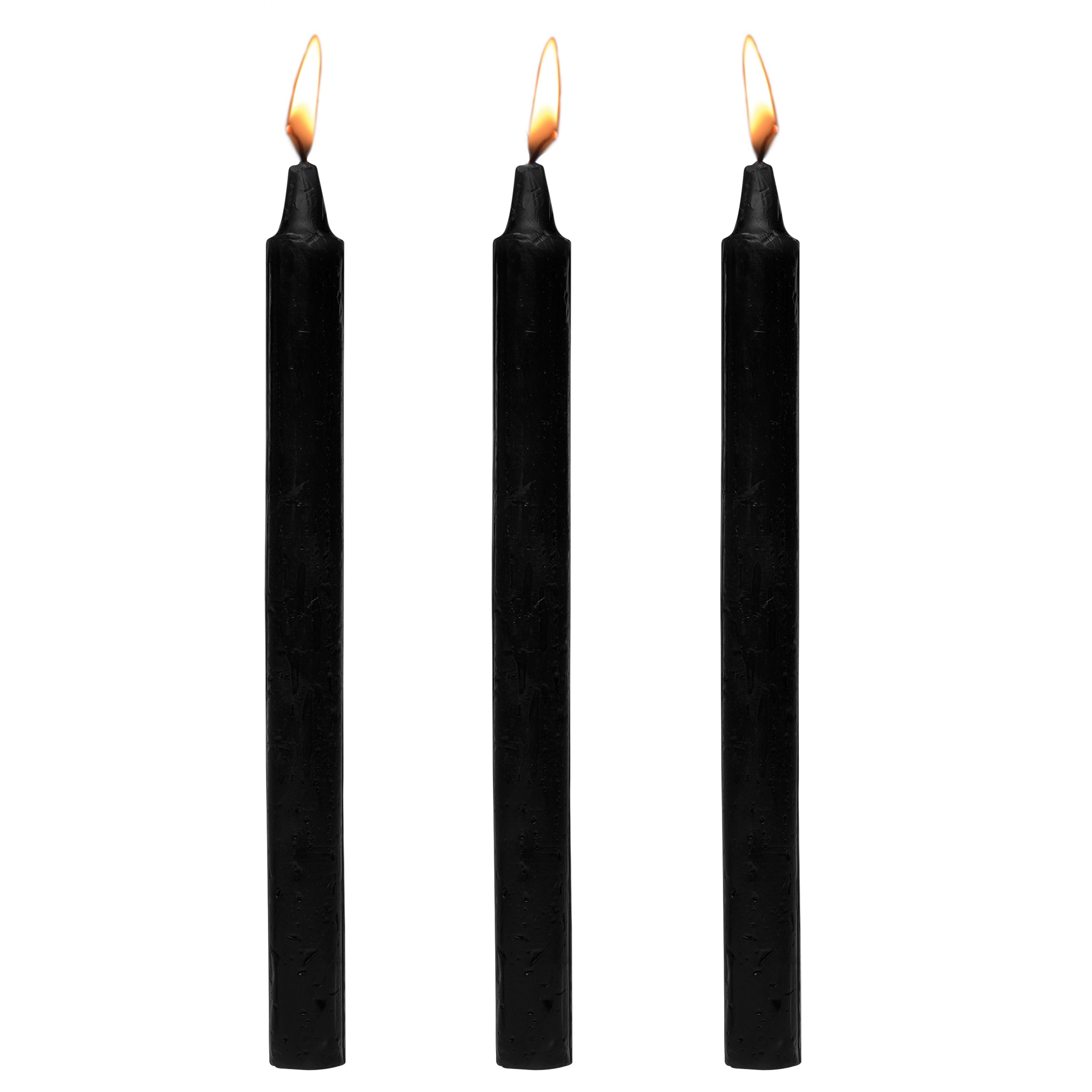 Set of 3 black Dark Drippers Fetish Drip Candles designed for sensation play, featuring a sleek and elegant appearance.