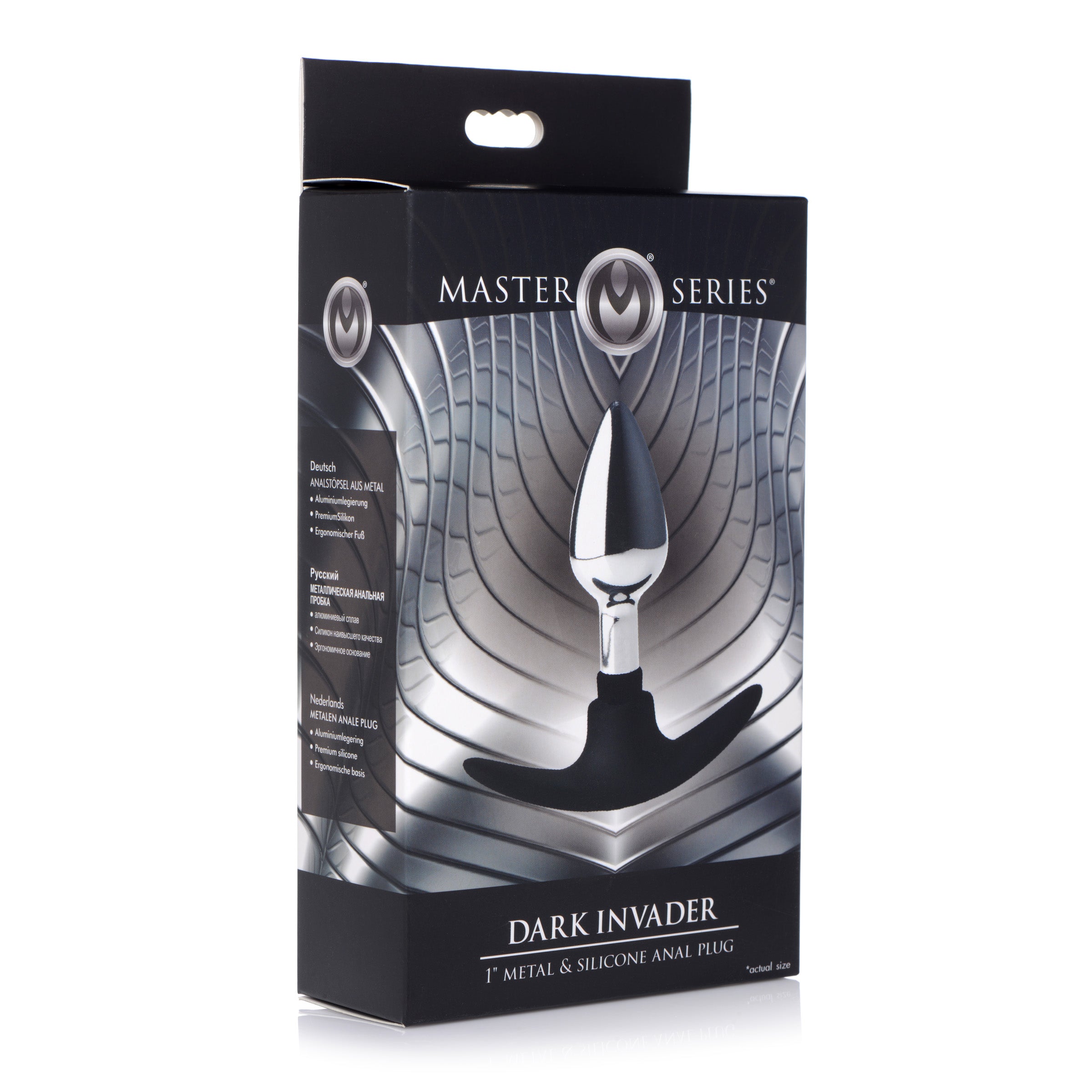 Dark Invader Metal and Silicone Anal Plug - Small, featuring a sleek design with a nickel-free aluminum alloy body and a comfortable silicone base.