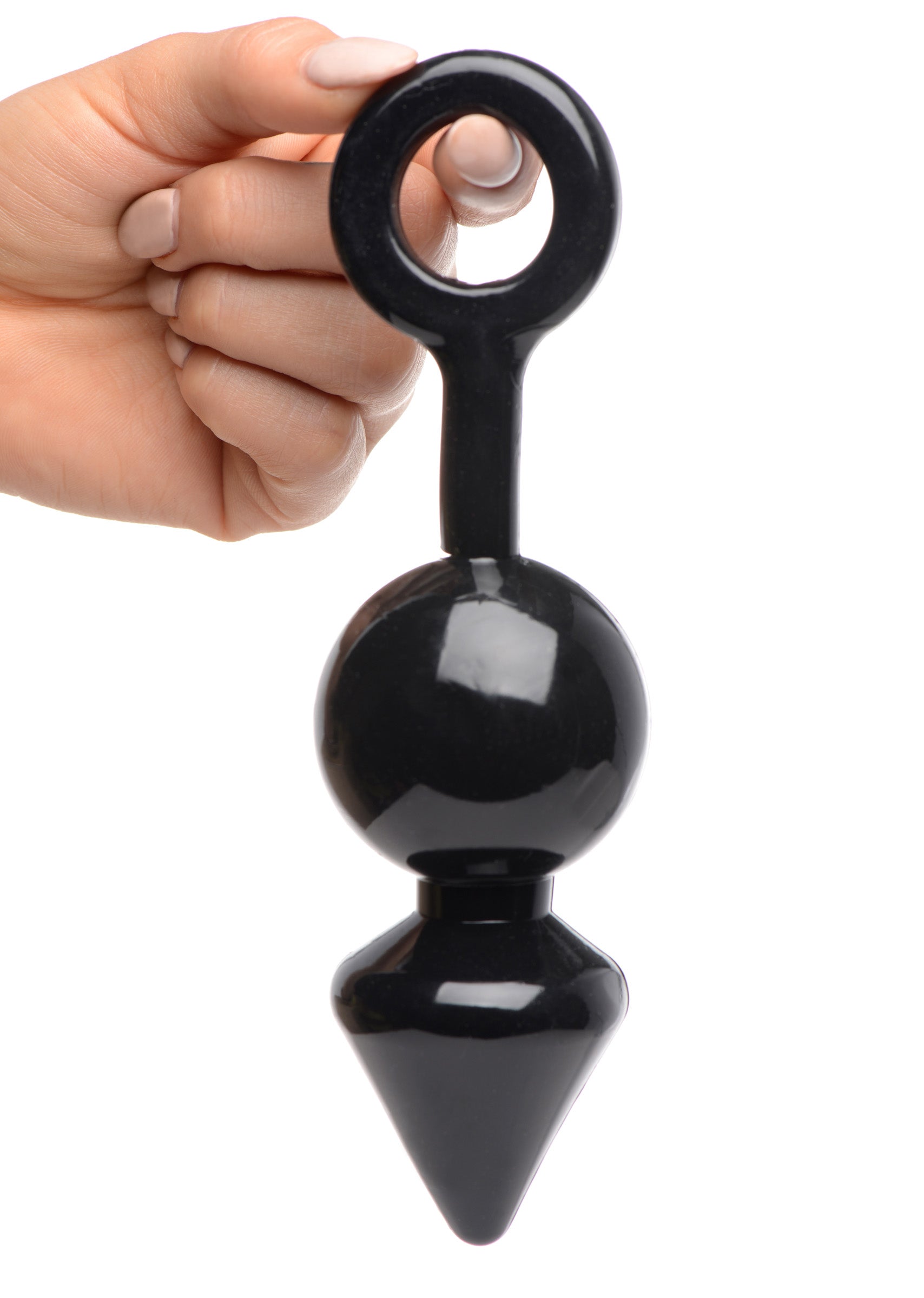 Dark Nadir Anal Plug featuring a tapered tip and smooth black globe in Starry Night PVC material.