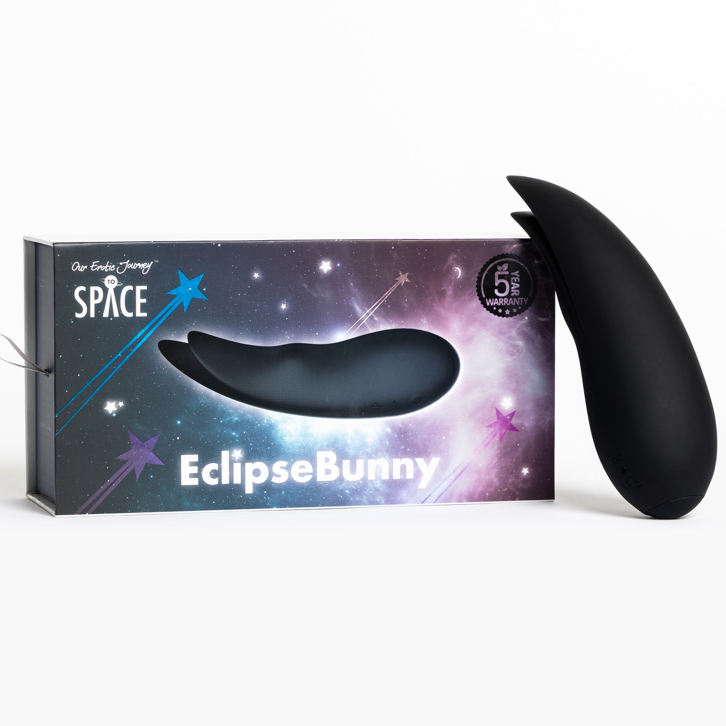 Eclipse Bunny Clitoris Vibrator showcasing its sleek design and dual clitoral tips, perfect for enhancing pleasure.