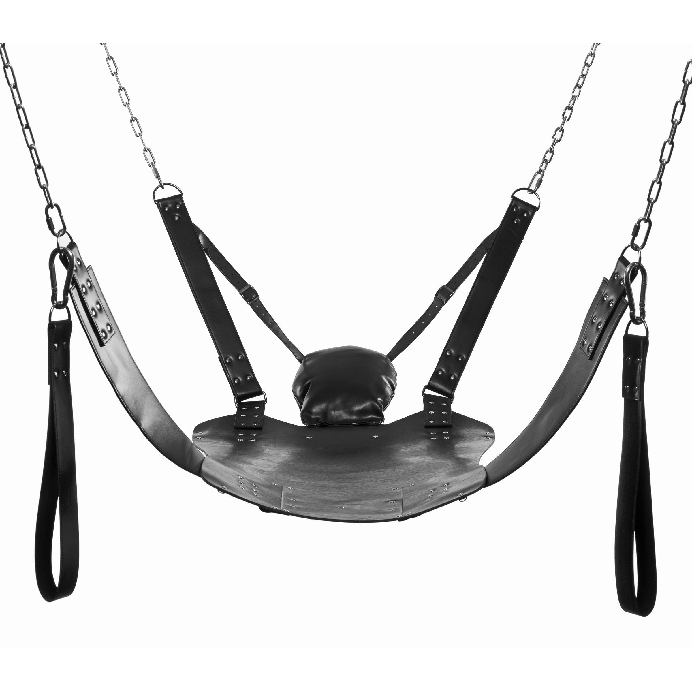 Extreme Sling bondage equipment made of heavy-duty leather, featuring adjustable straps and detachable stirrups for enhanced comfort and support.