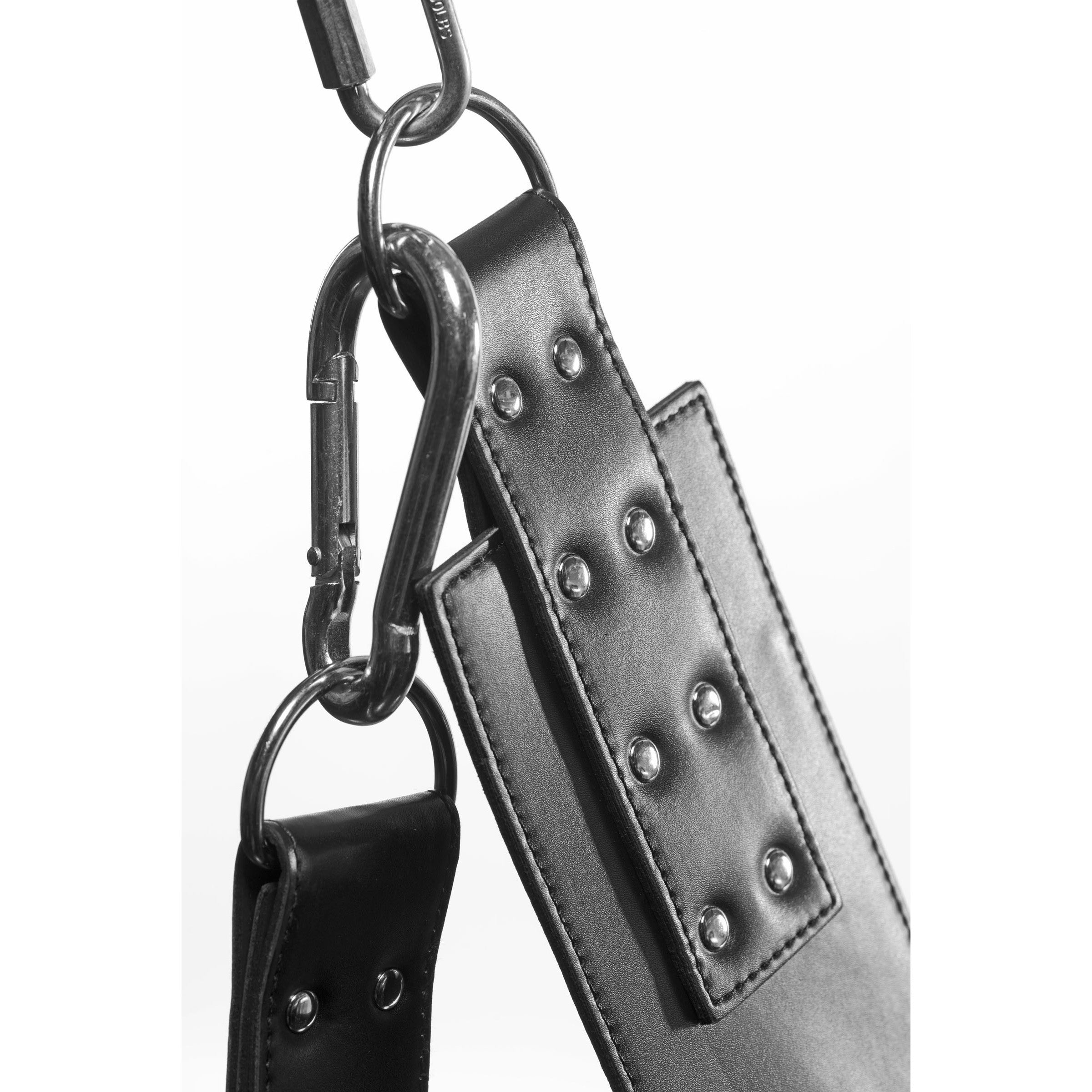 Extreme Sling bondage equipment made of heavy-duty leather, featuring adjustable straps and detachable stirrups for enhanced comfort and support.