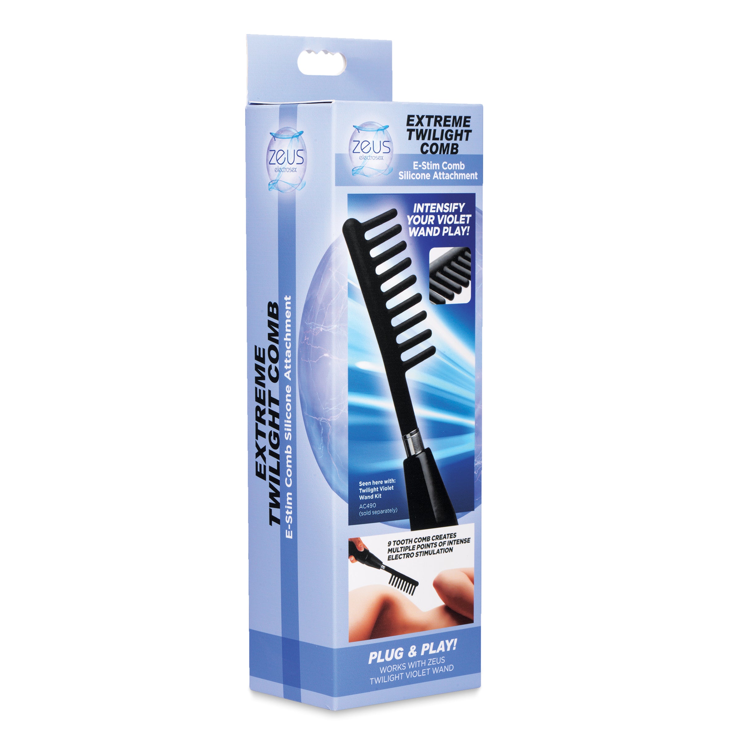 Extreme Twilight Comb Silicone eStim Attachment with 9 teeth for electro stimulation, designed for durability and travel.