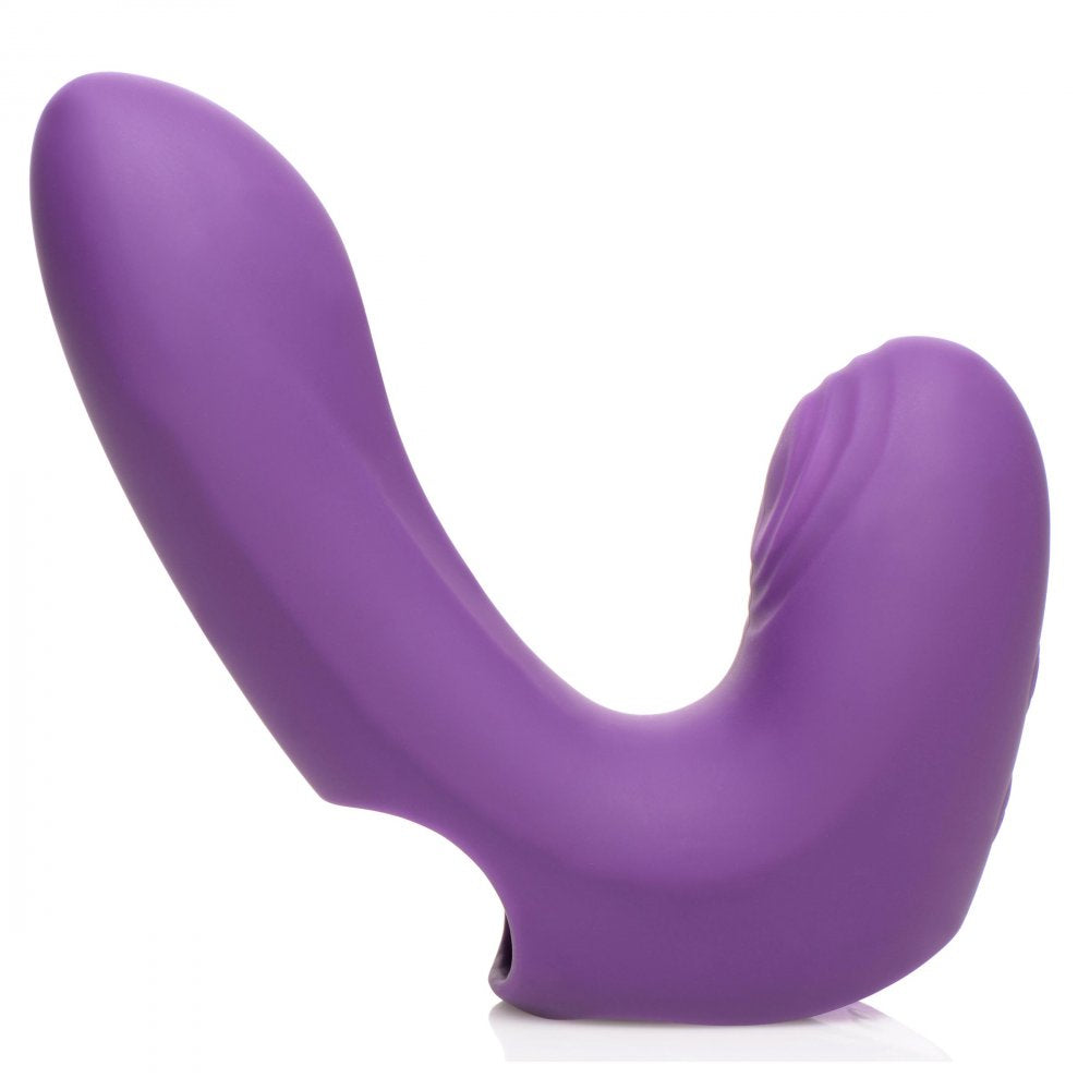 Finger-Pulse Silicone Pulsing Finger Vibrator in purple, featuring a curved shaft and textured clitoral pad for enhanced stimulation.