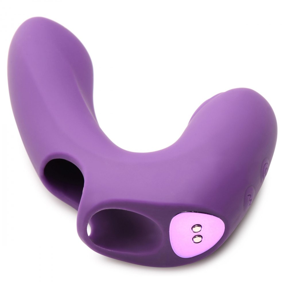 Finger-Pulse Silicone Pulsing Finger Vibrator in purple, featuring a curved shaft and textured clitoral pad for enhanced stimulation.