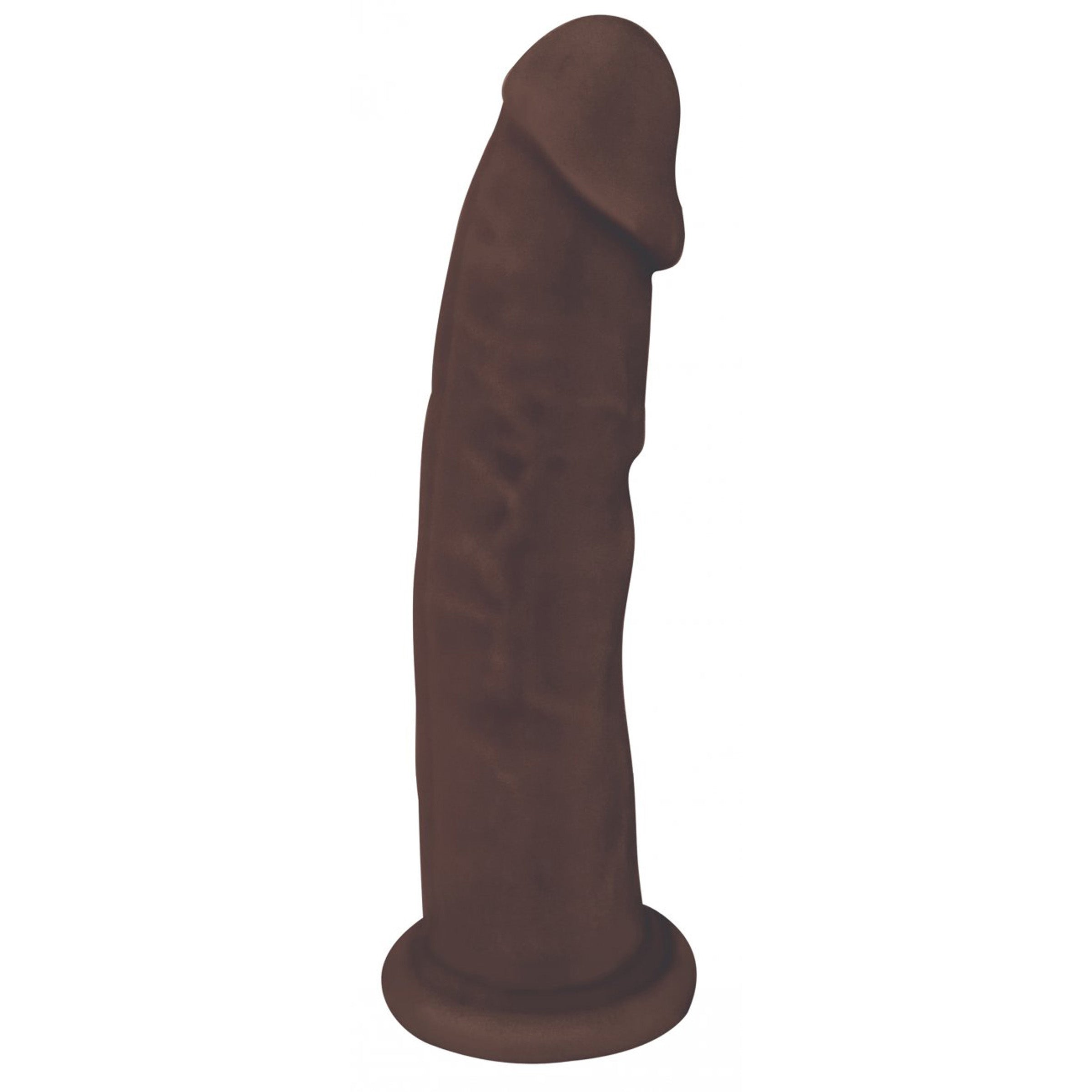 Fleshstixxx 6 Inch Silicone Dildo in dark color, showcasing its realistic design and strong suction cup base.
