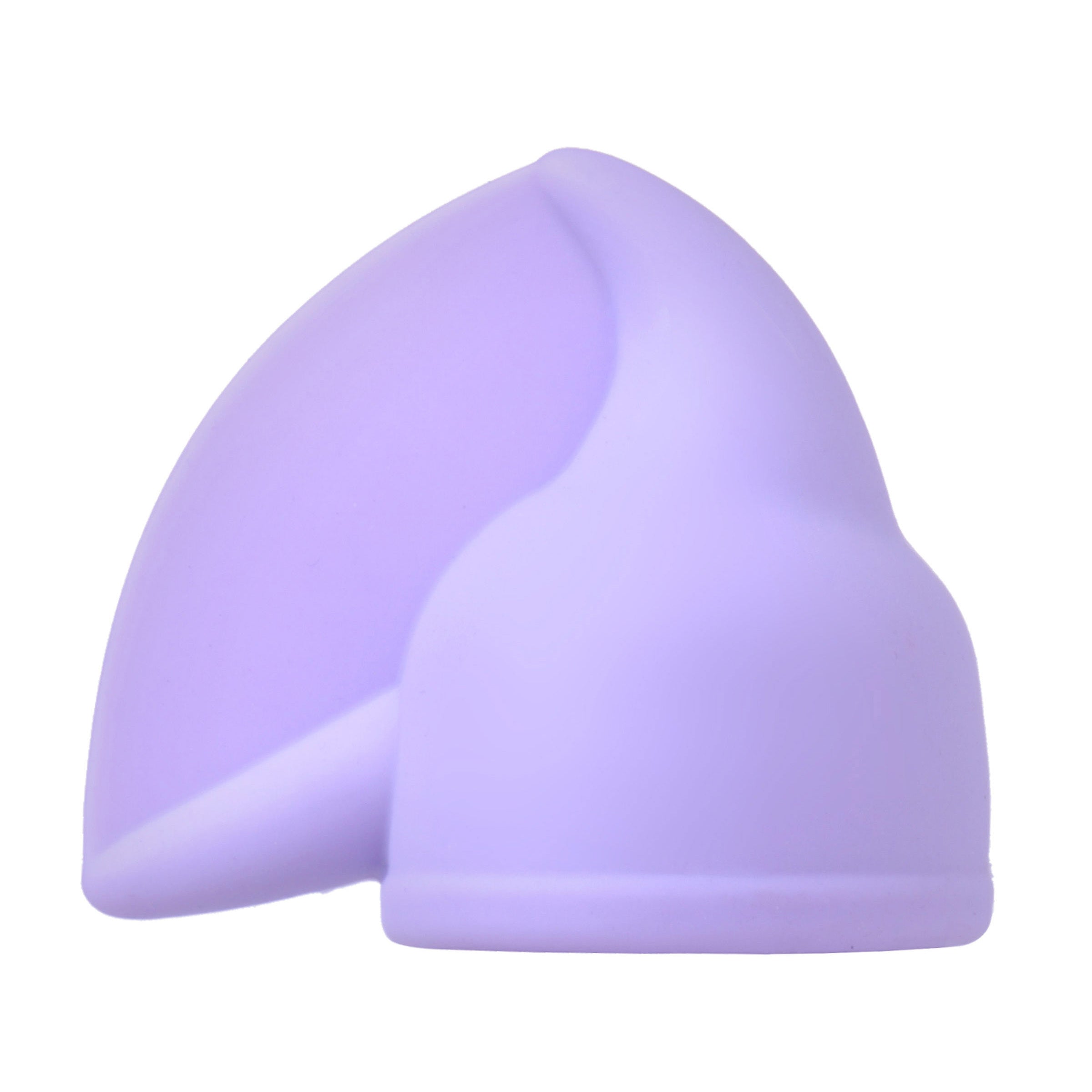 Purple silicone menstrual cup.