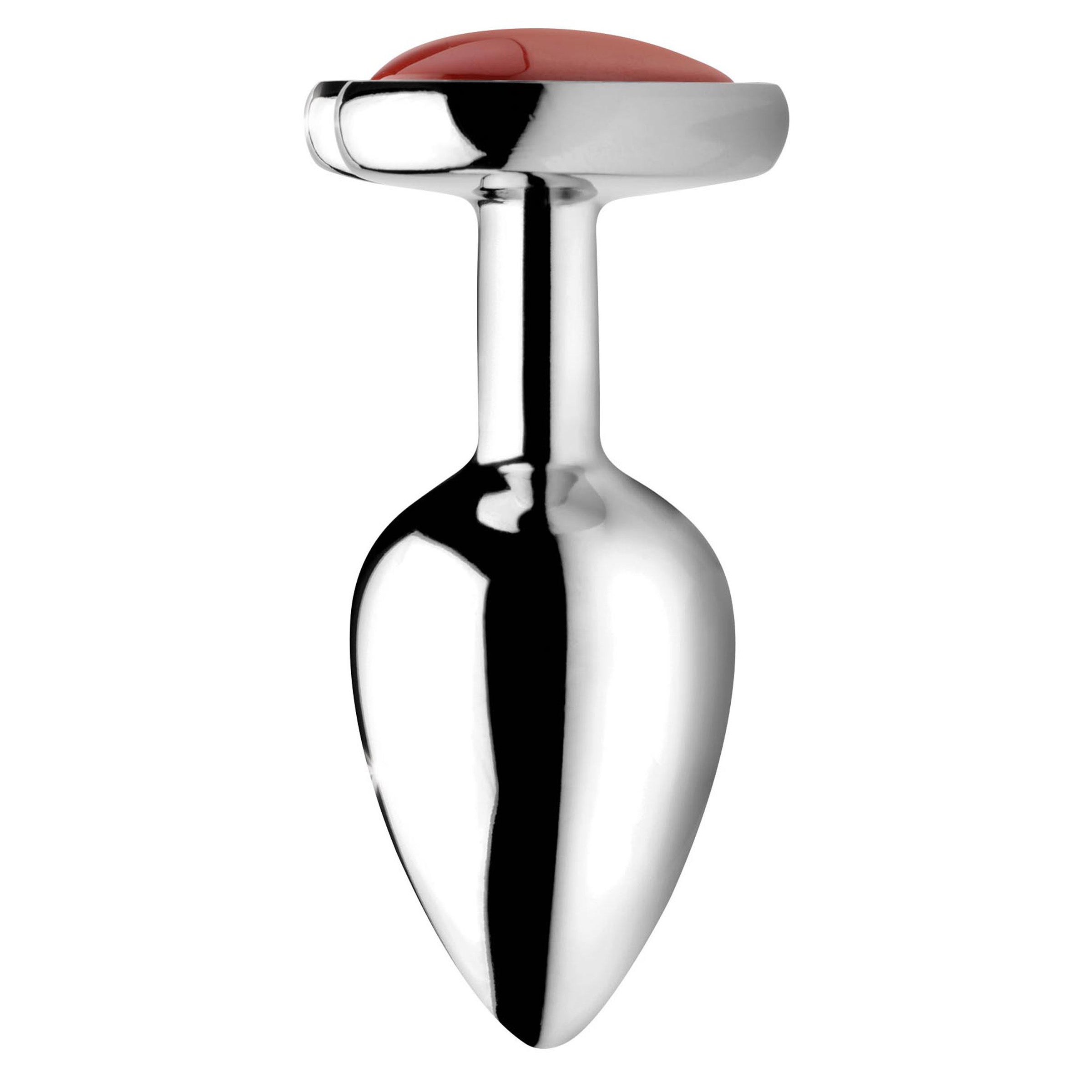 Small anal plug featuring a heart-shaped Red Jasper gemstone, made from body-safe aluminum alloy, designed for enhanced pleasure and creativity.