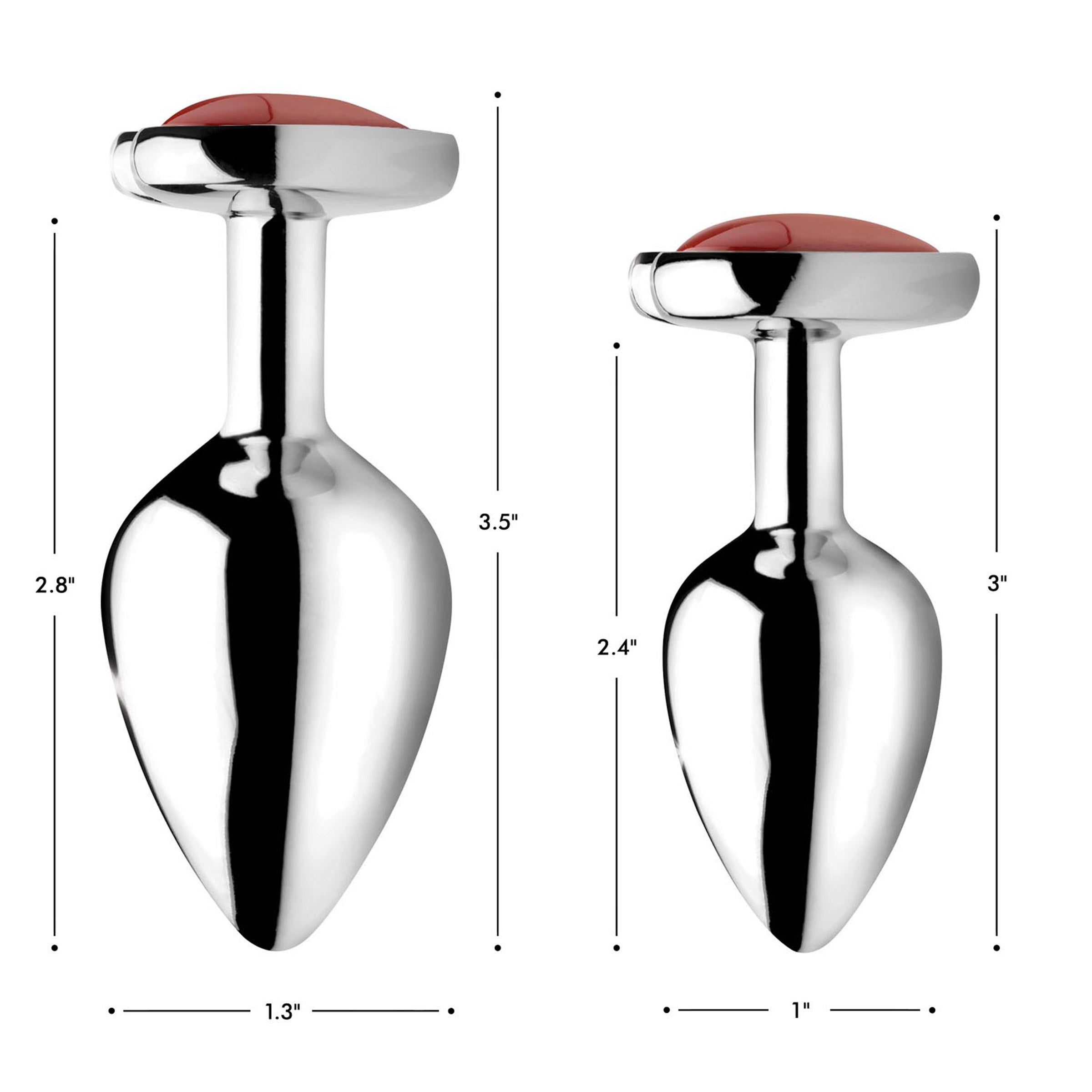 Small anal plug featuring a heart-shaped Red Jasper gemstone, made from body-safe aluminum alloy, designed for enhanced pleasure and creativity.
