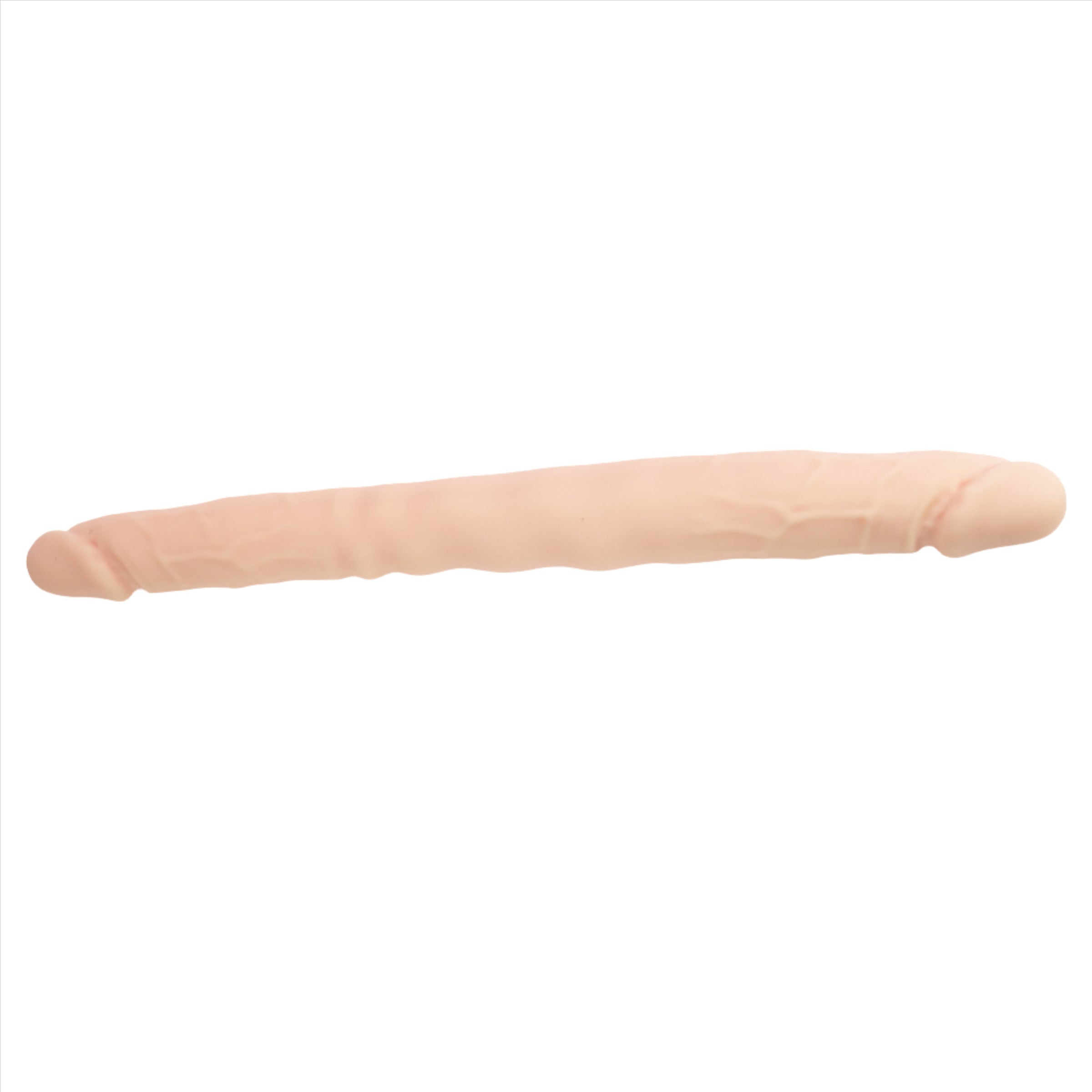 Give & Take 16" double-ended silicone dildo with realistic veiny texture, designed for versatile pleasure and safe use.