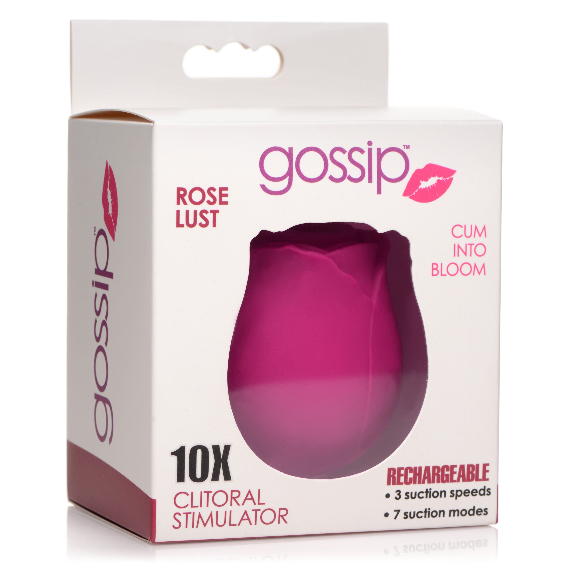 Gossip Rose Lust 10X Silicone Clit Stimulator in burgundy, shaped like a rose, designed for clitoral suction pleasure.
