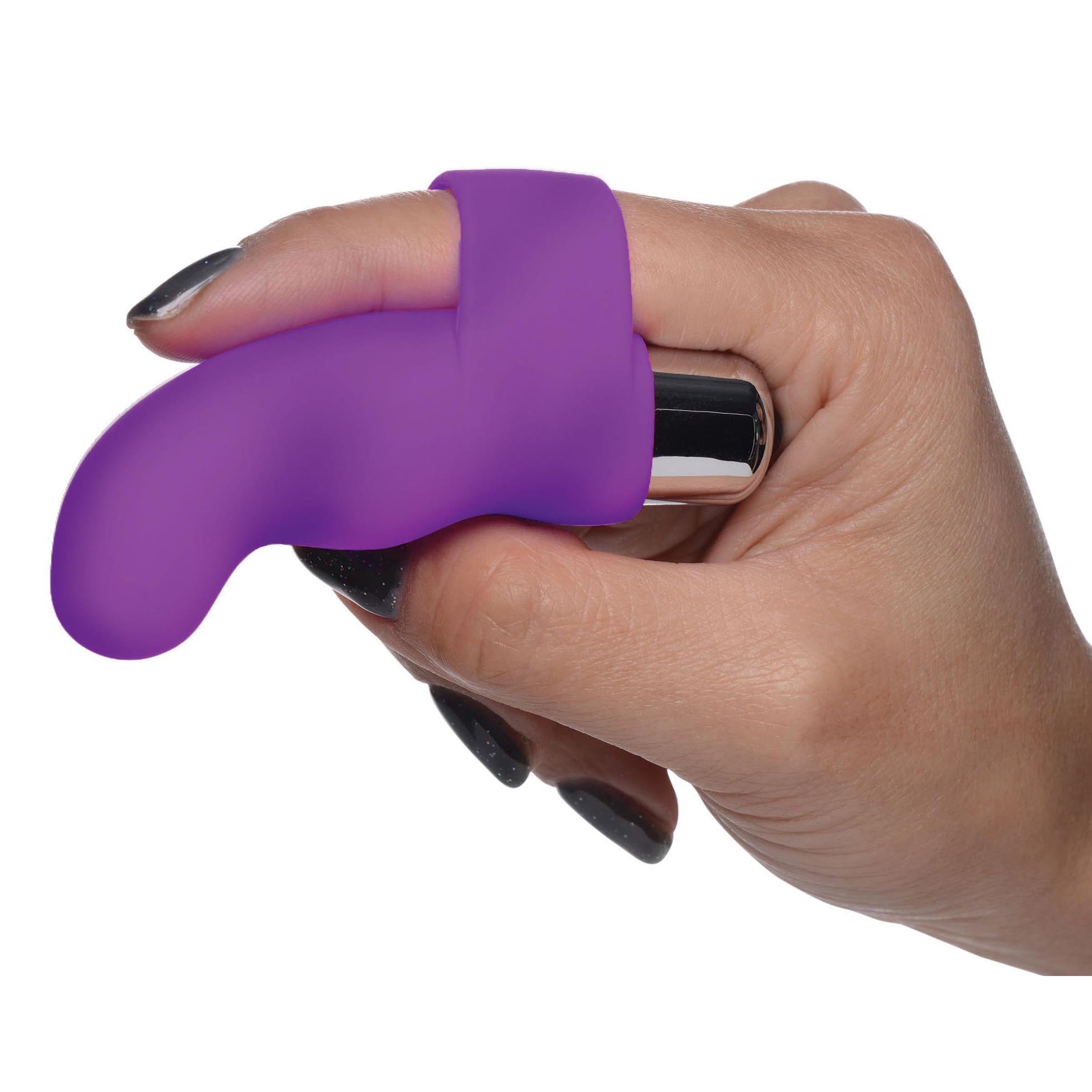 G-Thrill Silicone Finger Vibe in purple, featuring a sleek design and ribbed texture for G-spot stimulation.