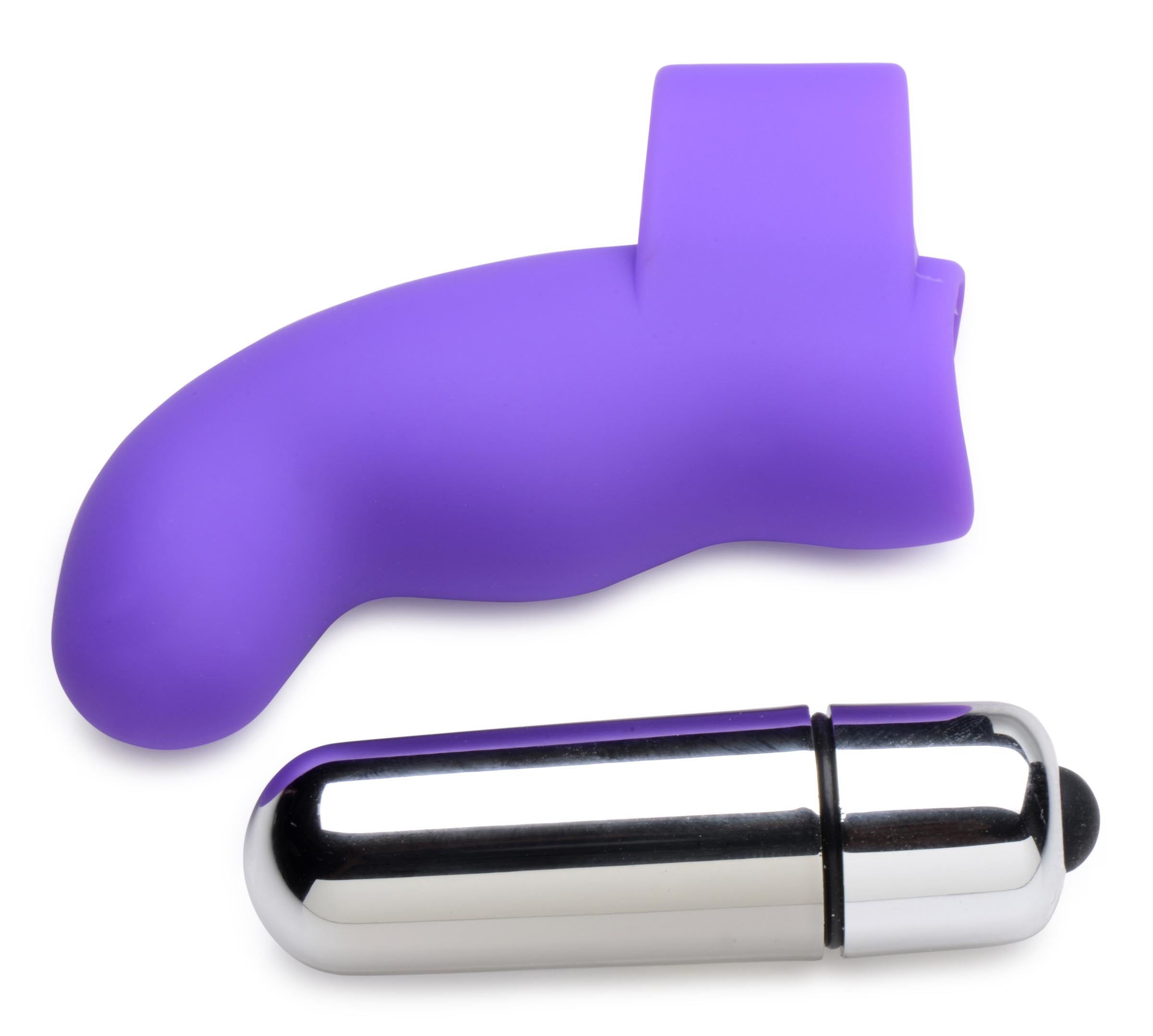 G-Thrill Silicone Finger Vibe in purple, featuring a sleek design and ribbed texture for G-spot stimulation.